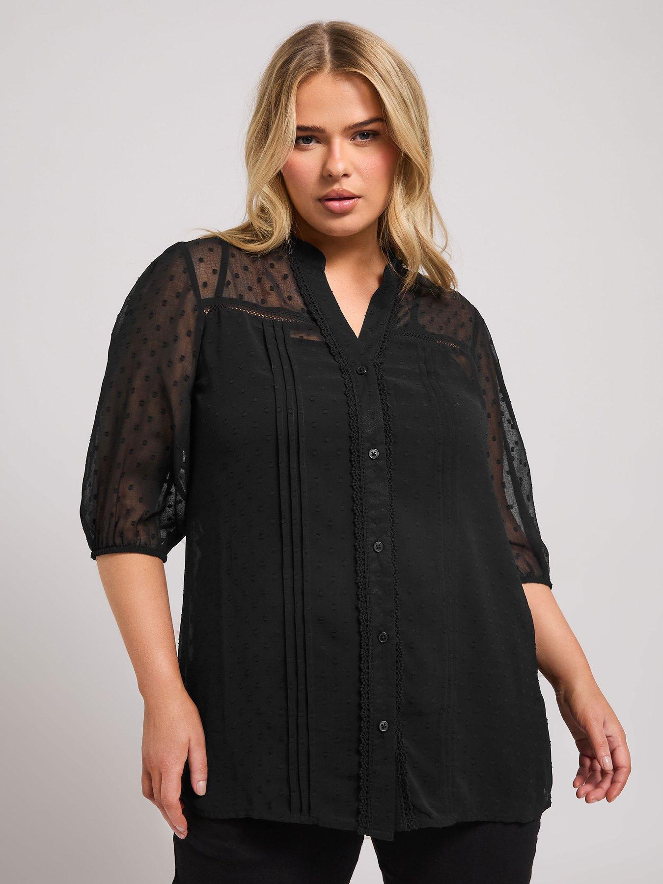 Image 4 of 4 of Yours Curve Dobby Crochet Pleat Blouse - Black