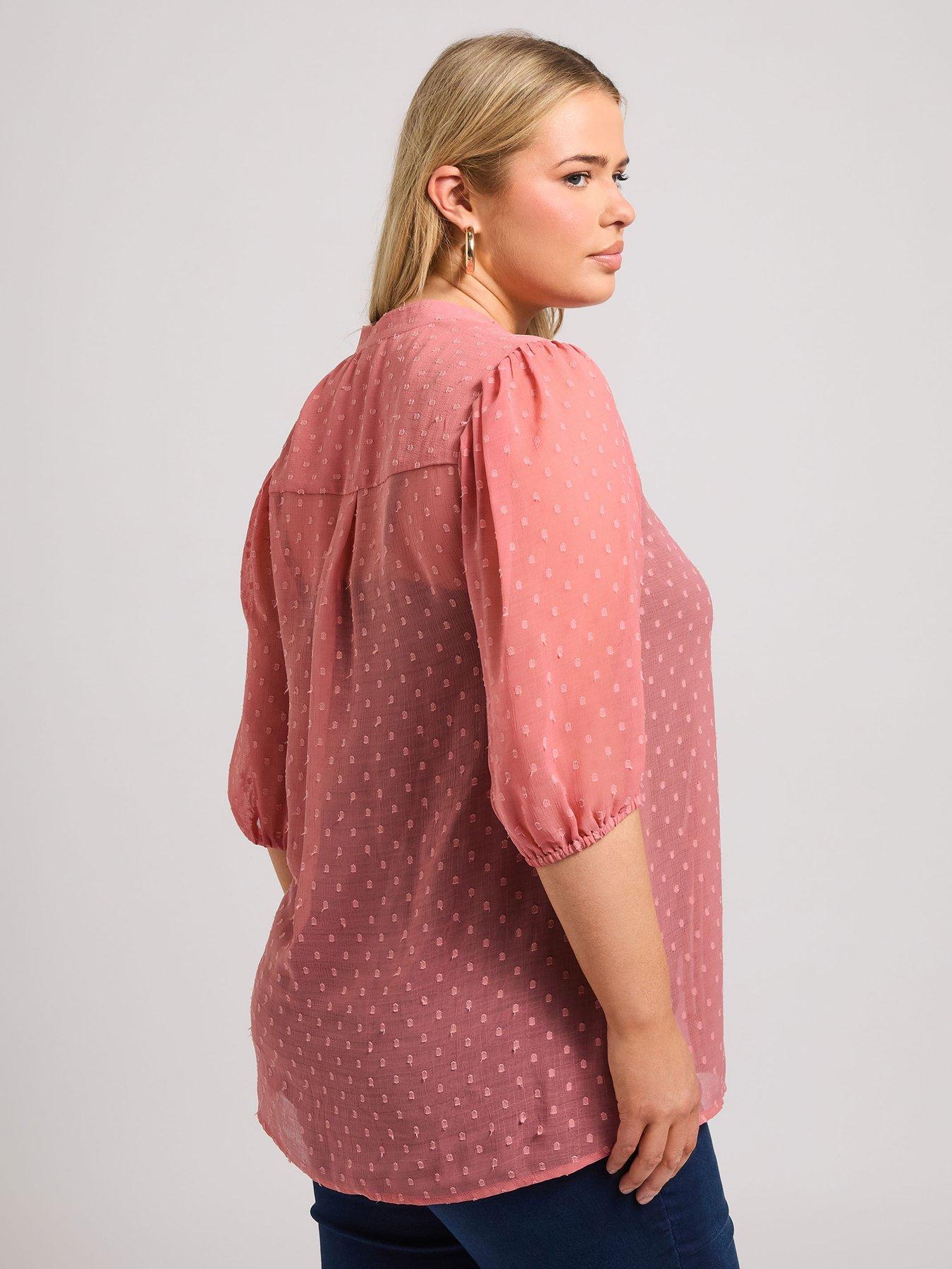 Image 2 of 4 of Yours Curve Dobby Crochet Pleat Blouse - Pink