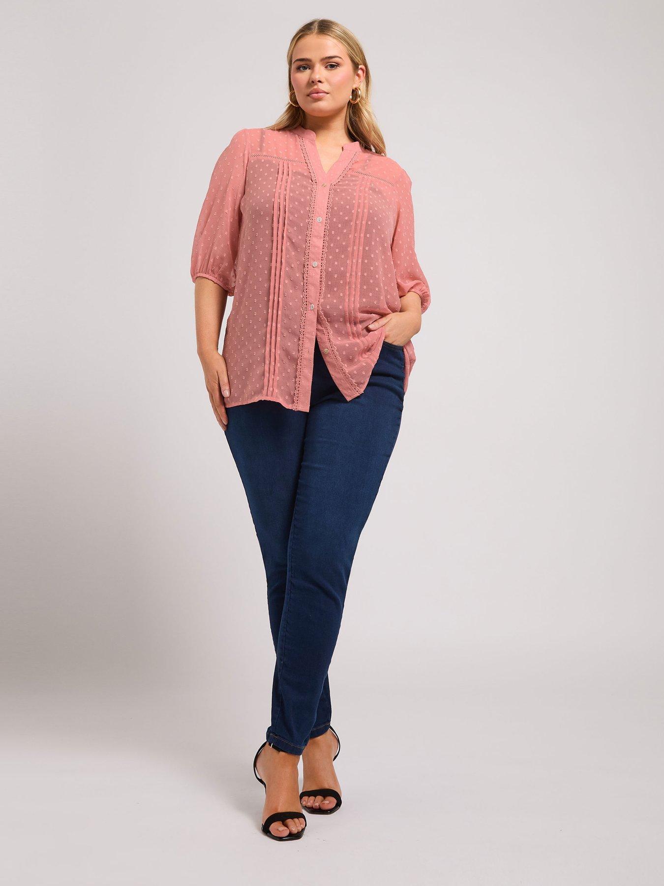 Image 3 of 4 of Yours Curve Dobby Crochet Pleat Blouse - Pink