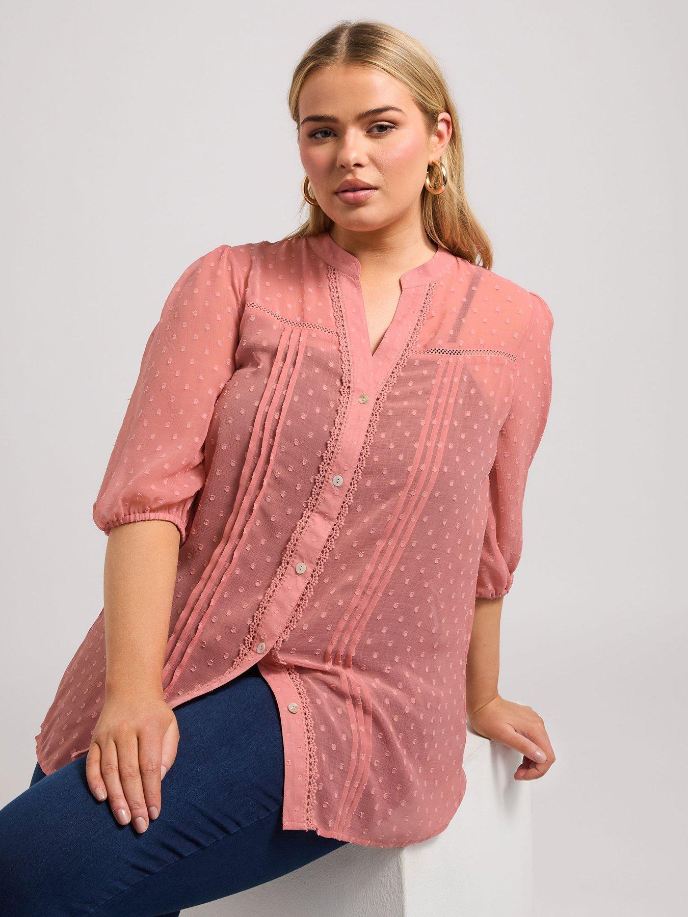 Image 4 of 4 of Yours Curve Dobby Crochet Pleat Blouse - Pink