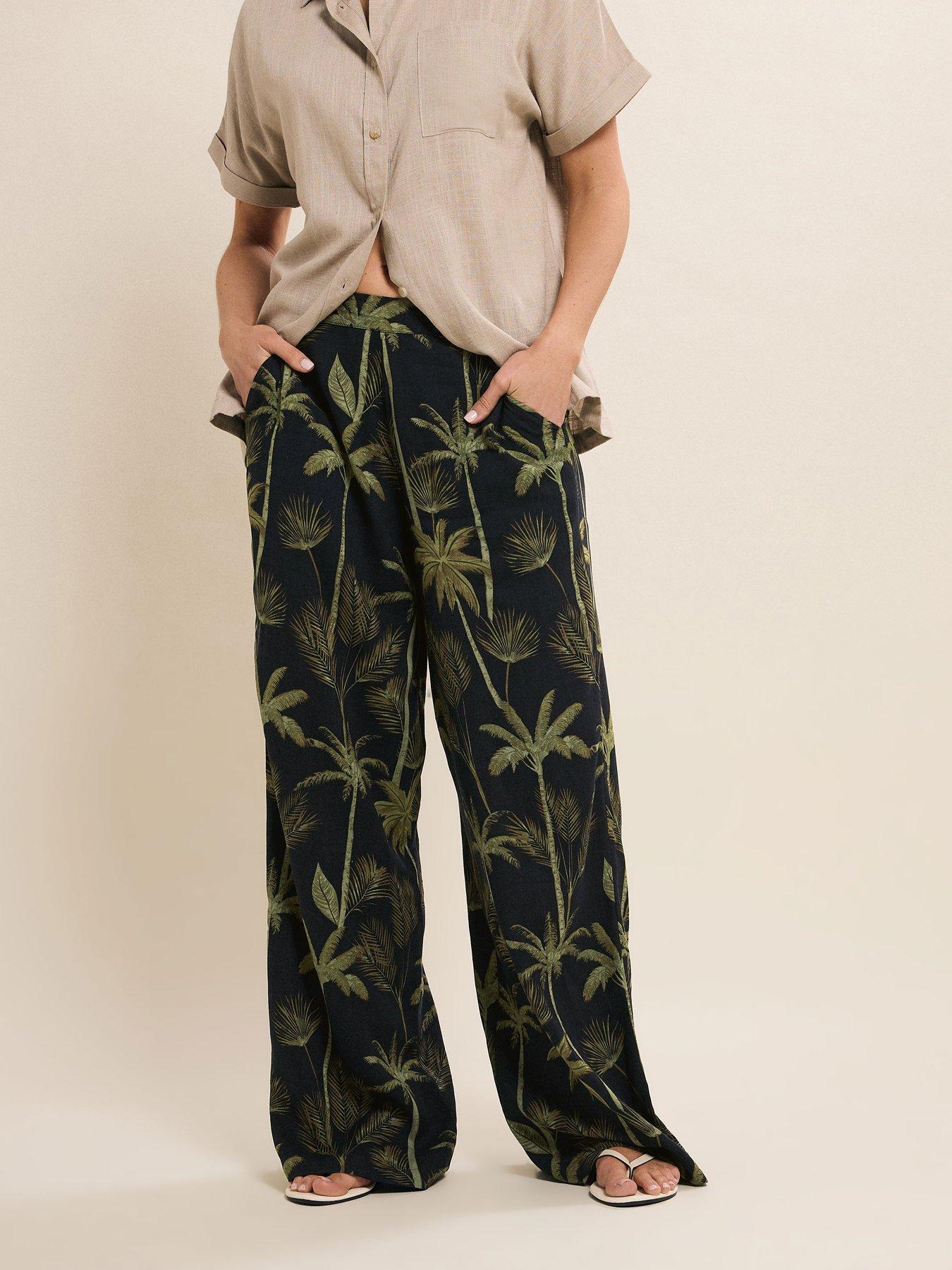 undefined Tropical Print Wide Leg Trouser 36" - Green