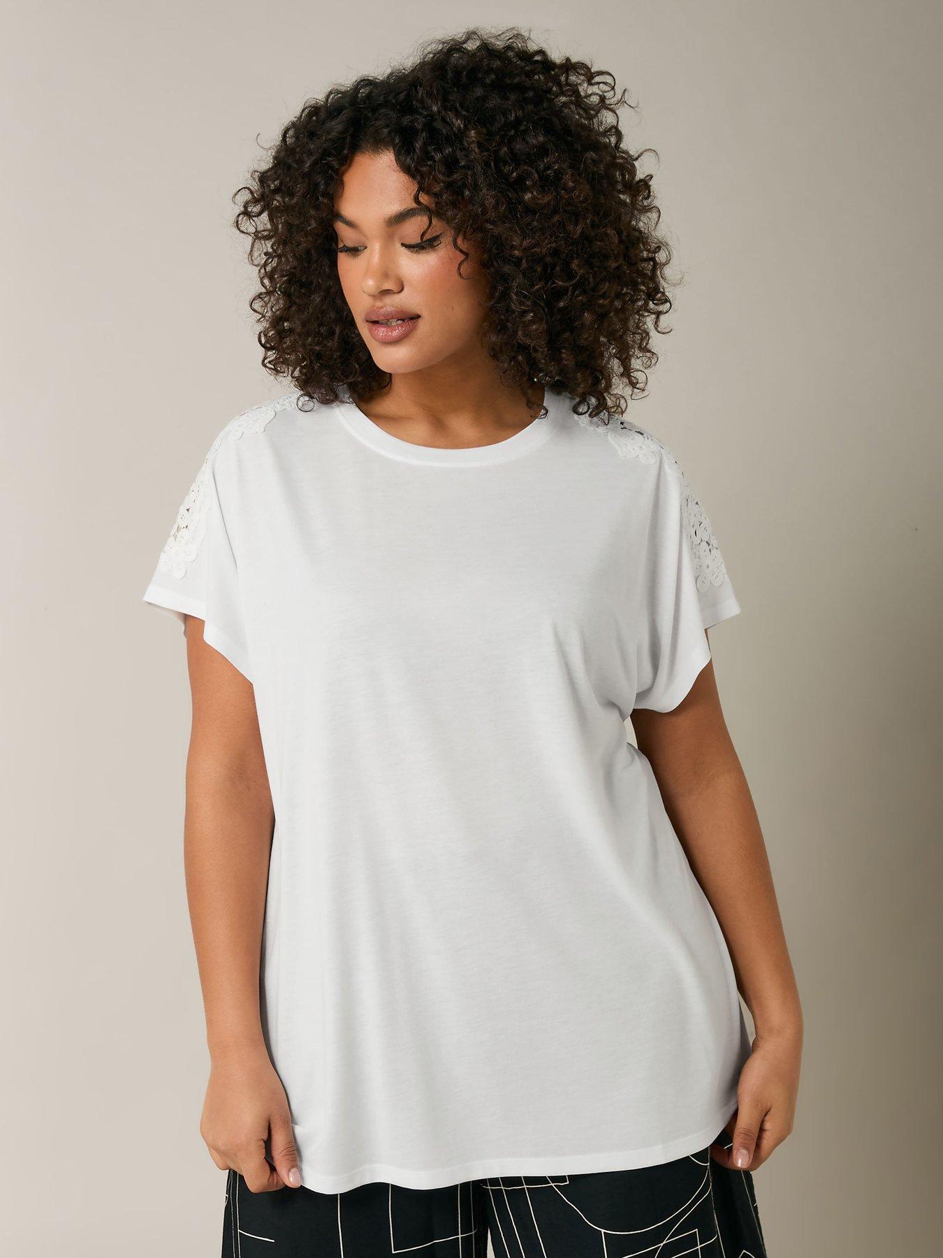 undefined Crochet Shoulder T-Shirt - Ivory