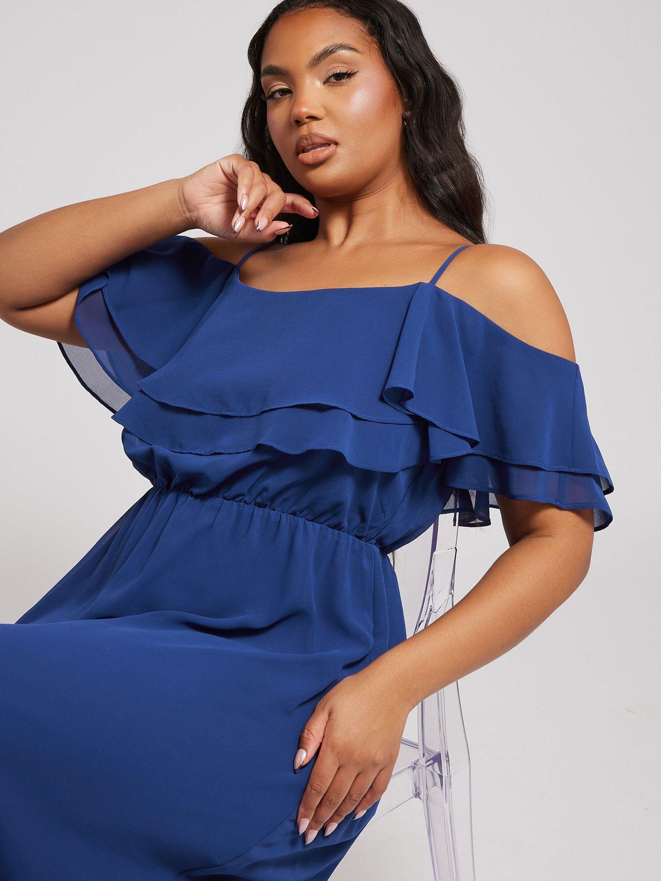 Yours Curve Cold Shoulder Dress - Blue | Very