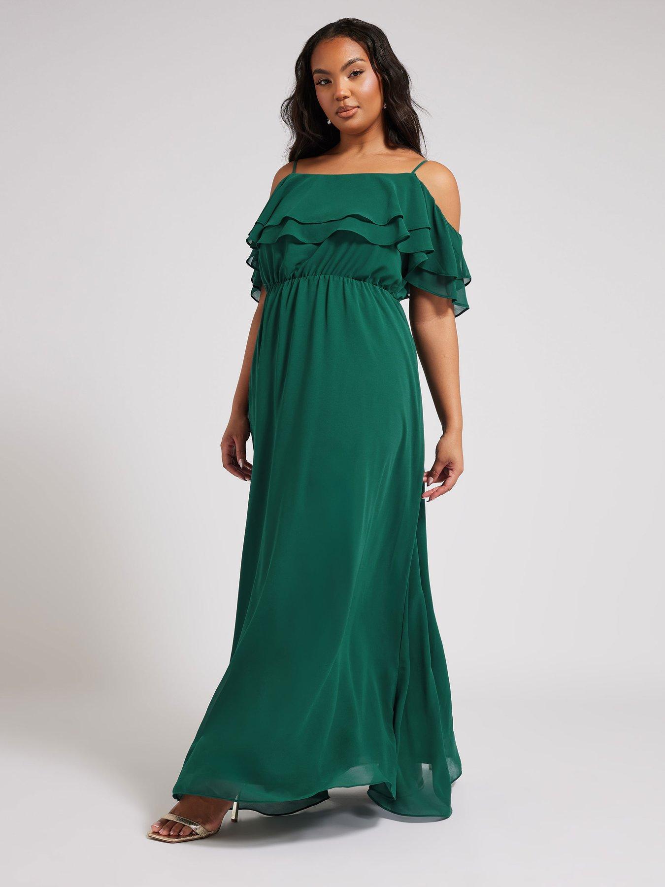 Image 1 of 4 of Yours Curve Cold Shoulder Dress - Green