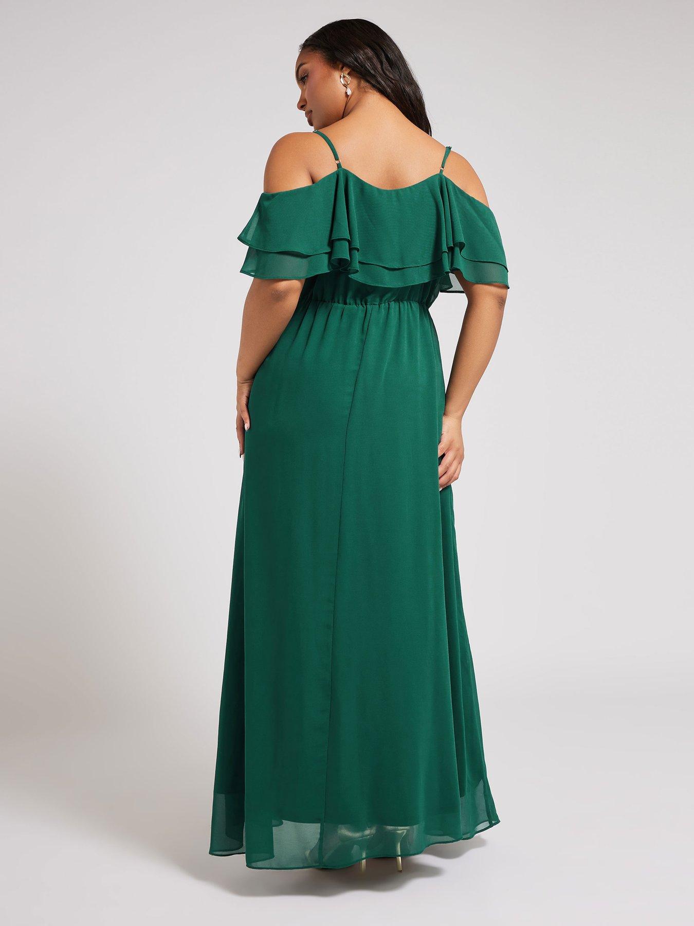 Image 2 of 4 of Yours Curve Cold Shoulder Dress - Green