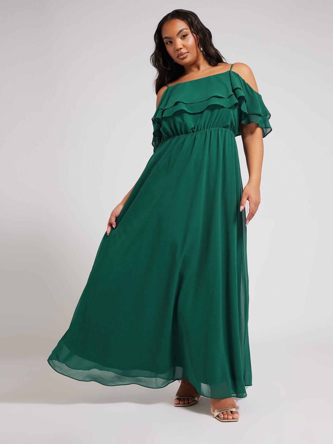 Image 3 of 4 of Yours Curve Cold Shoulder Dress - Green