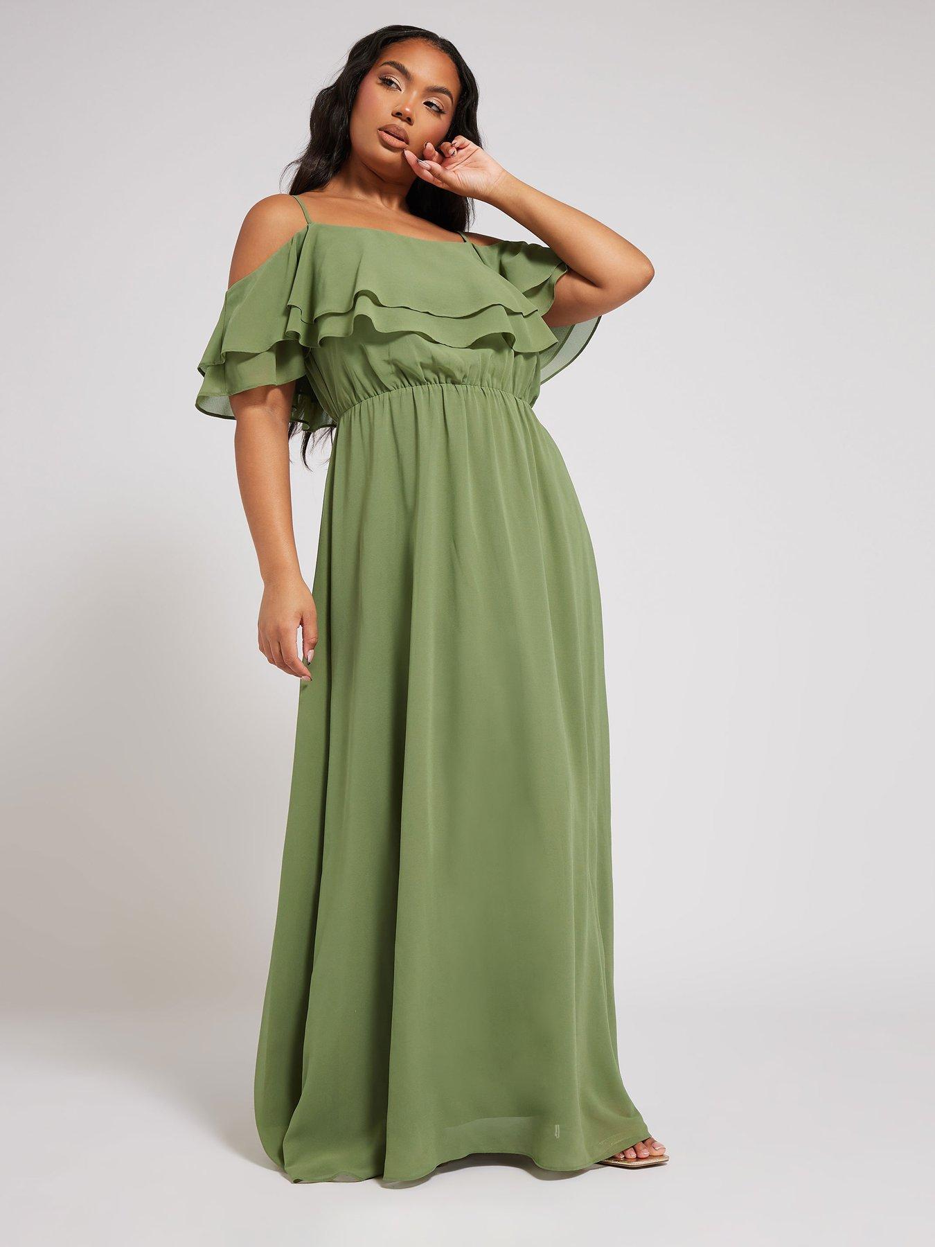 undefined Curve Cold Shoulder Dress - Green
