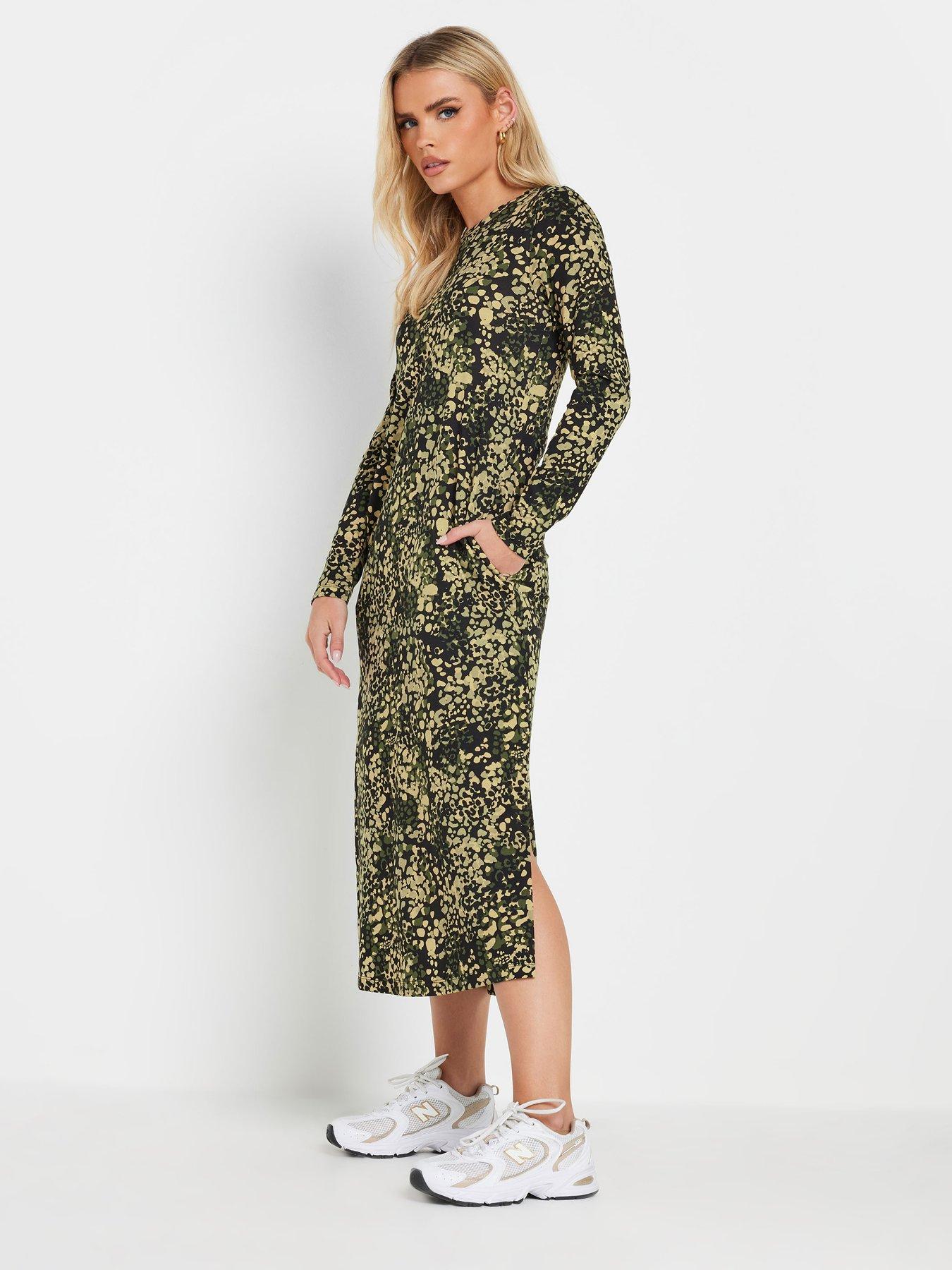 PixieGirl Petite Long Sleeve T Shirt Maxi Dress - Green | Very