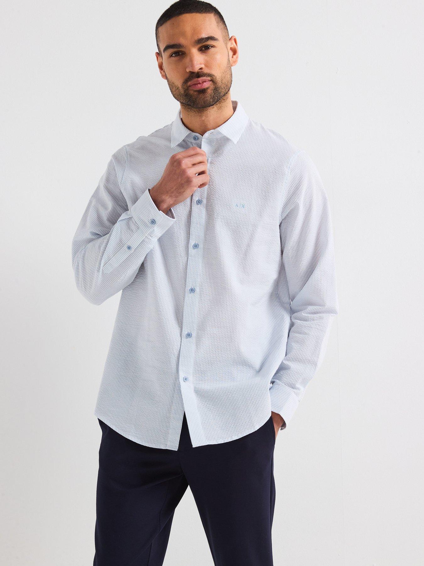 undefined Long Sleeve Seersucker Shirt - Light Blue