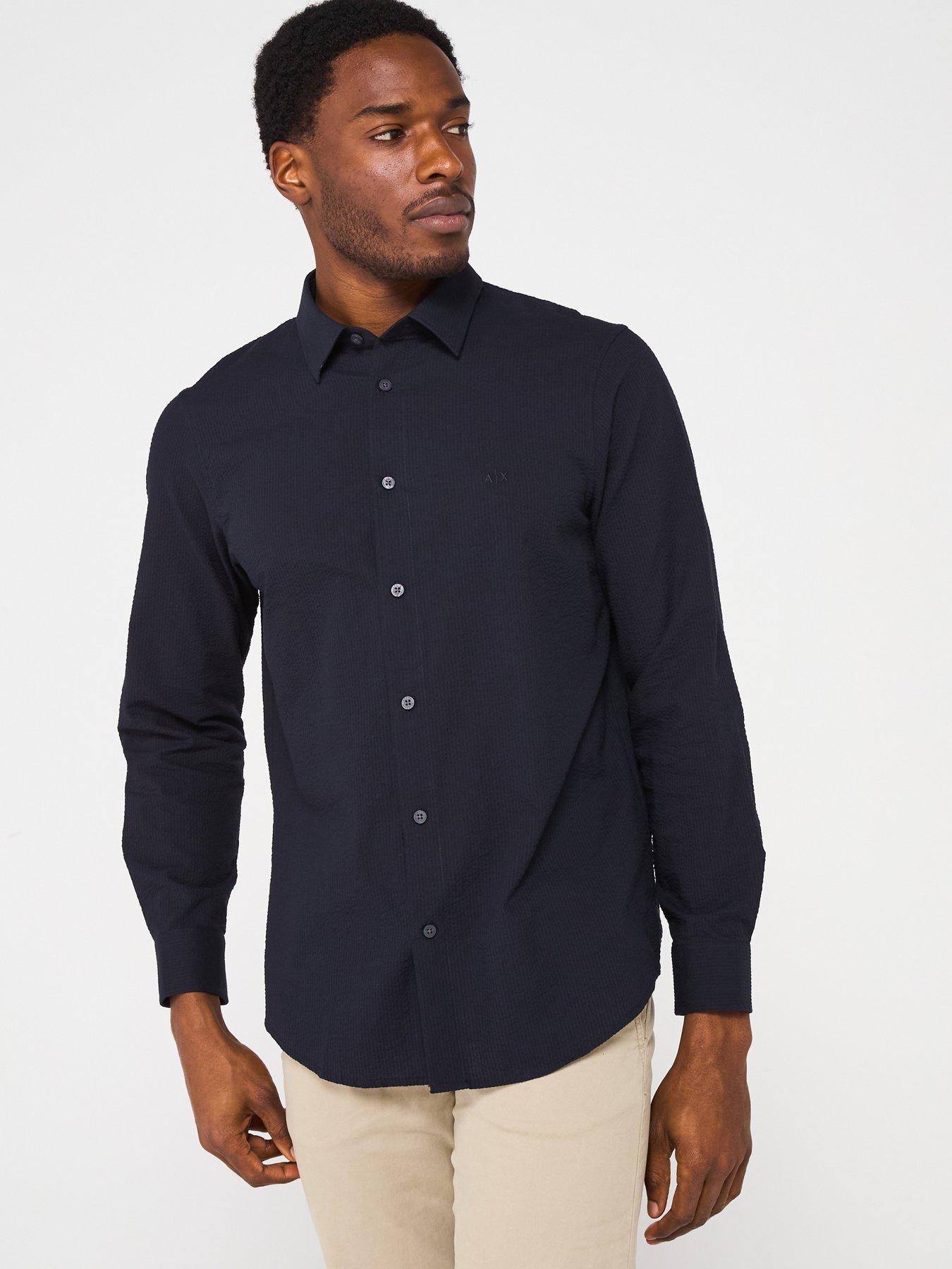 undefined Long Sleeve Seersucker Shirt - Navy