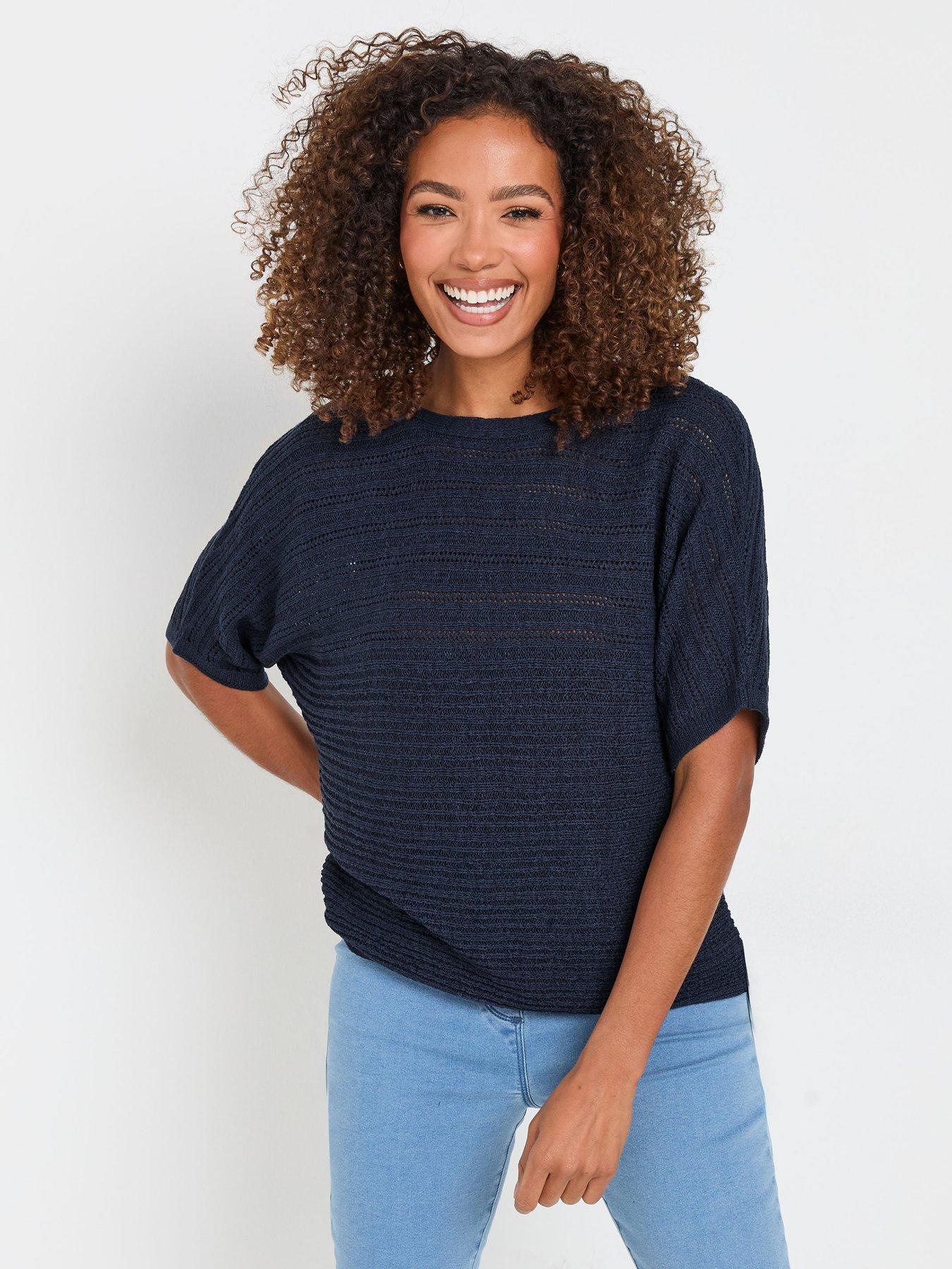 undefined Slash Neck Short Sleeve Jumper - Blue