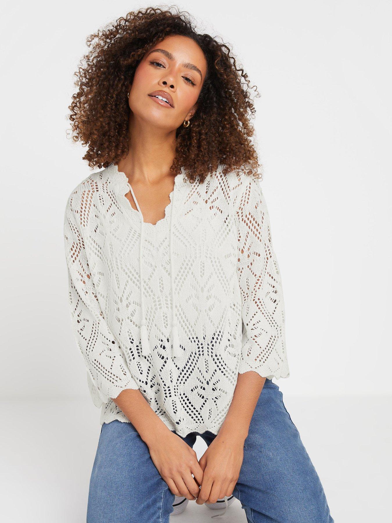 undefined Scallop V-Neck Long Sleeve Jumper - Ivory