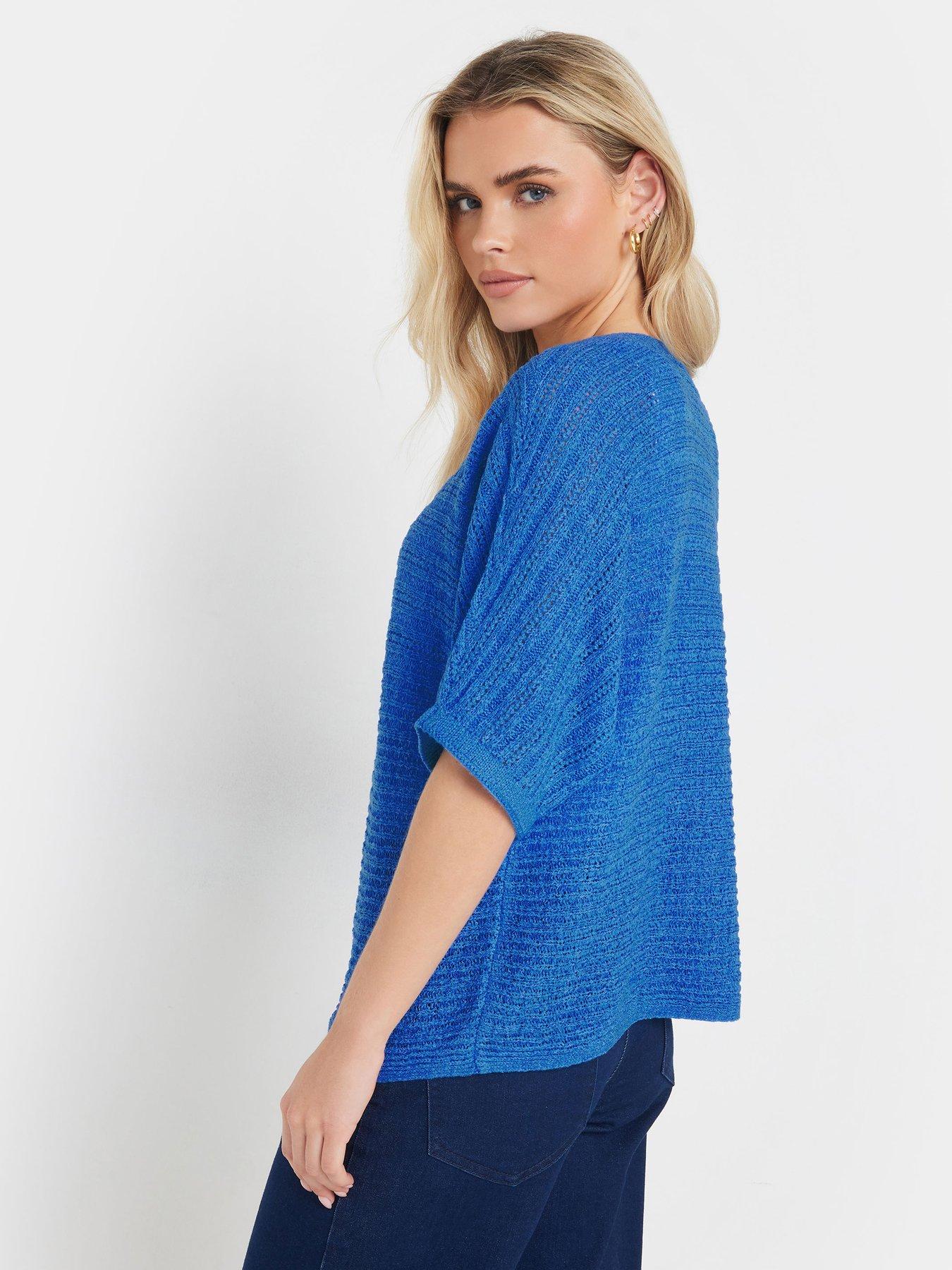 Image 2 of 4 of M&Co Petite Slash Neck Short Sleeve Jumper - Blue