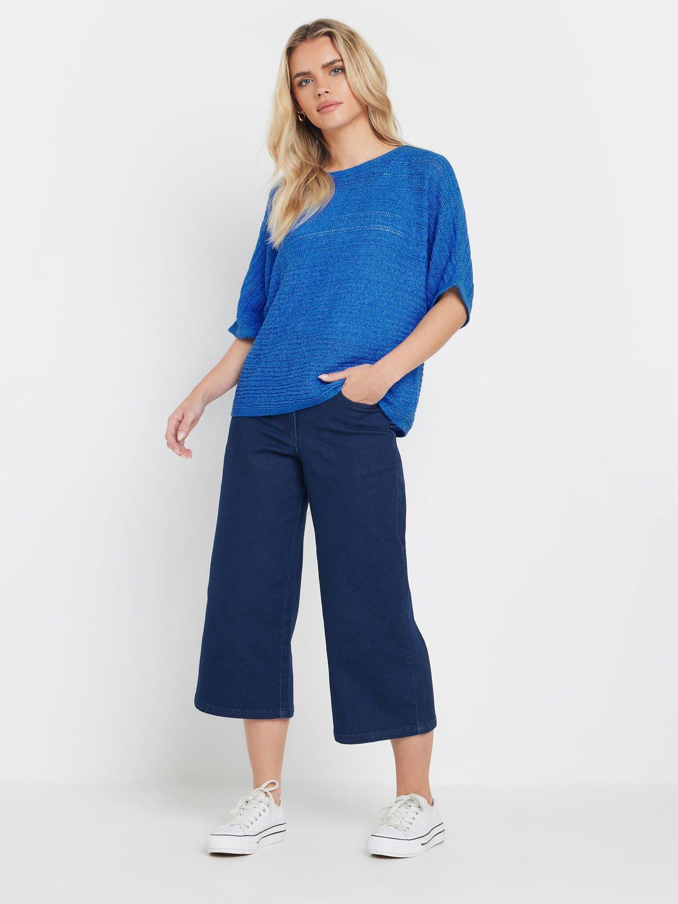 Image 3 of 4 of M&Co Petite Slash Neck Short Sleeve Jumper - Blue
