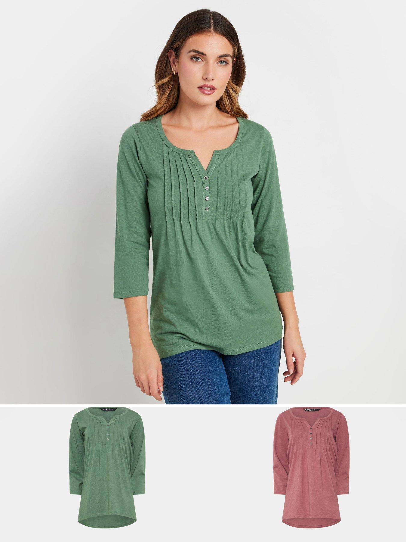 Long Tall Sally 2 Pack Pintuck Henley Top - Pink