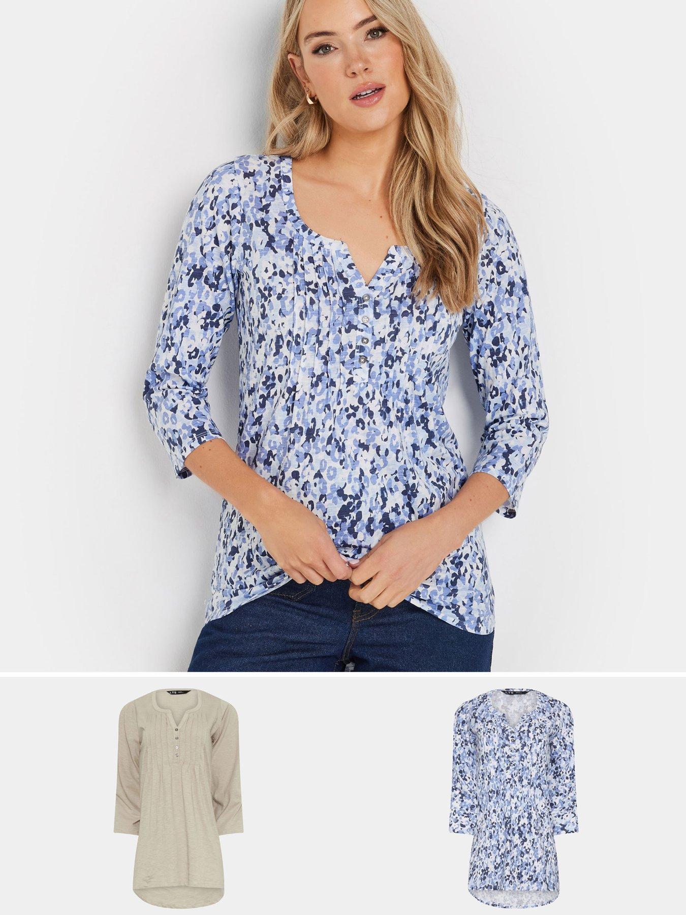 Image 1 of 4 of Long Tall Sally 2 Pack Pintuck Henley Top - Blue