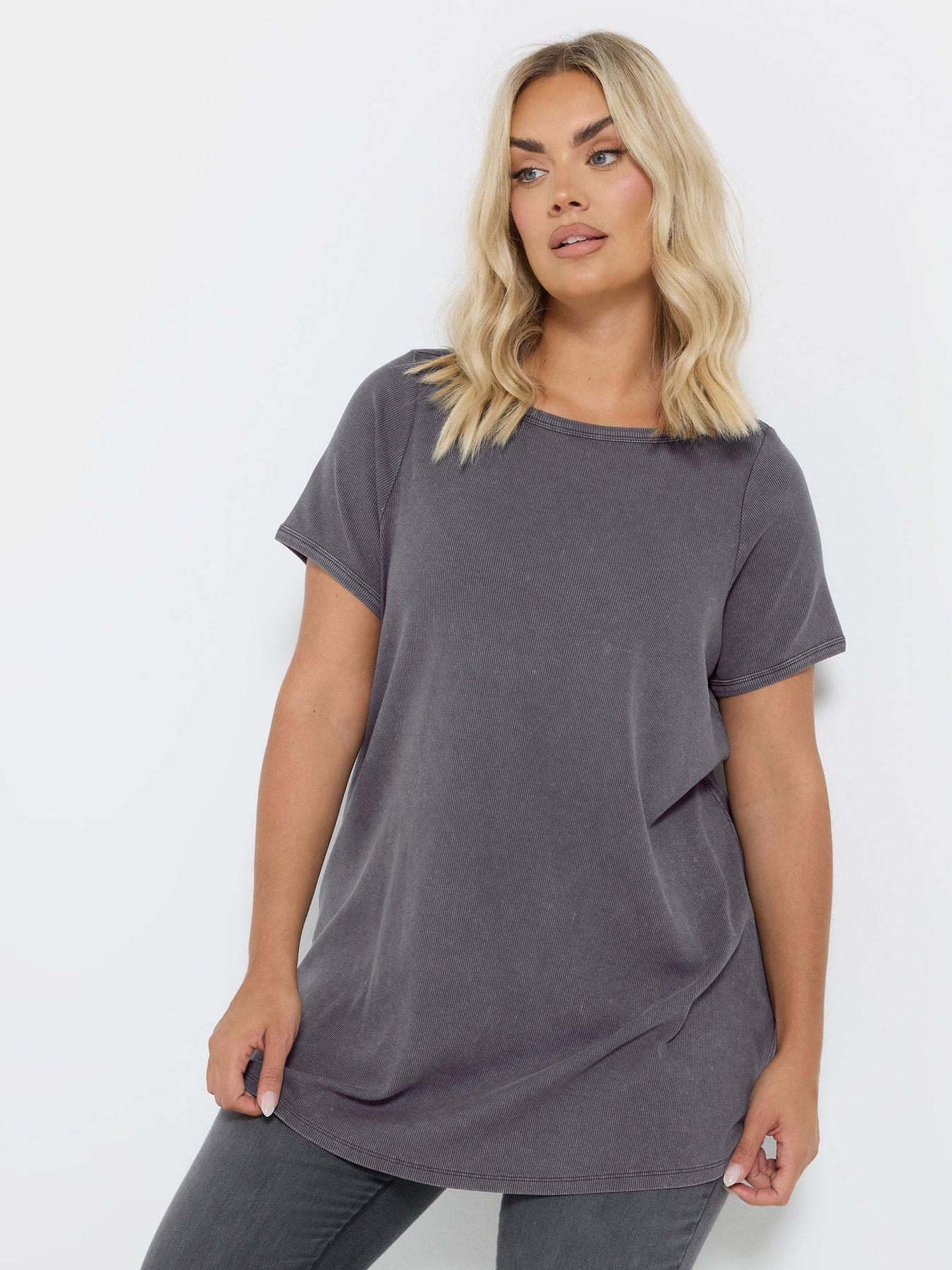 undefined Curve Boat Neck Rib Swing T-Shirt - Grey