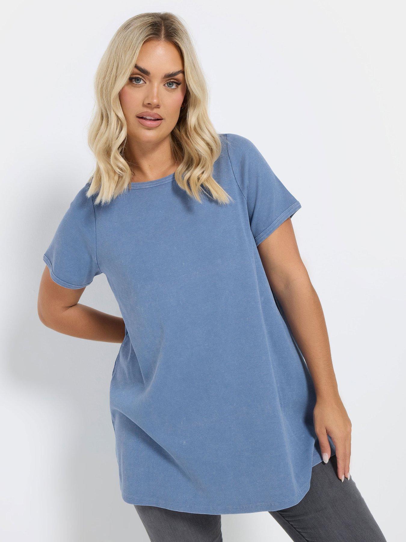 undefined Curve Boat Neck Rib Swing T-Shirt - Blue