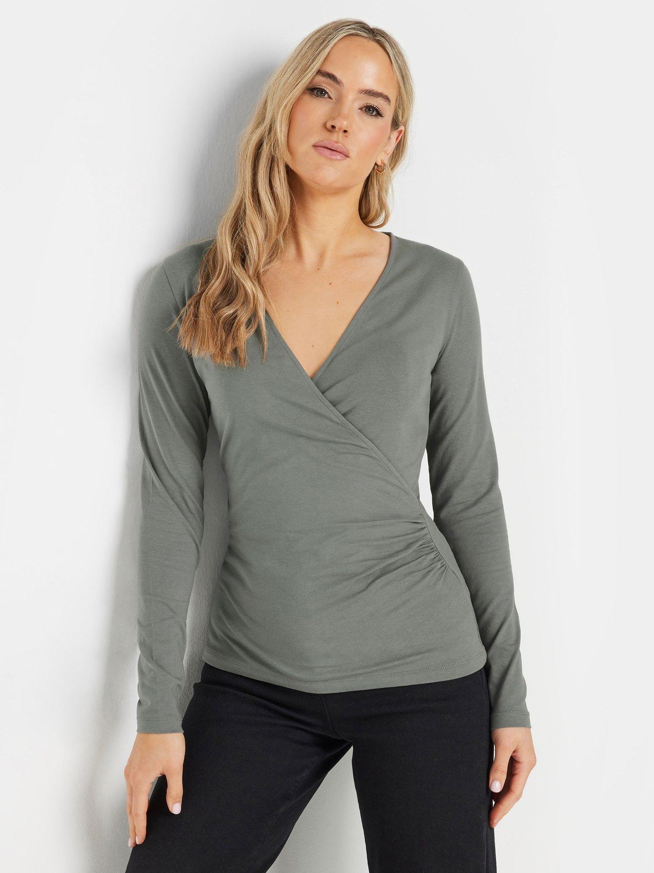 undefined Sleeve Wrap Top - Grey