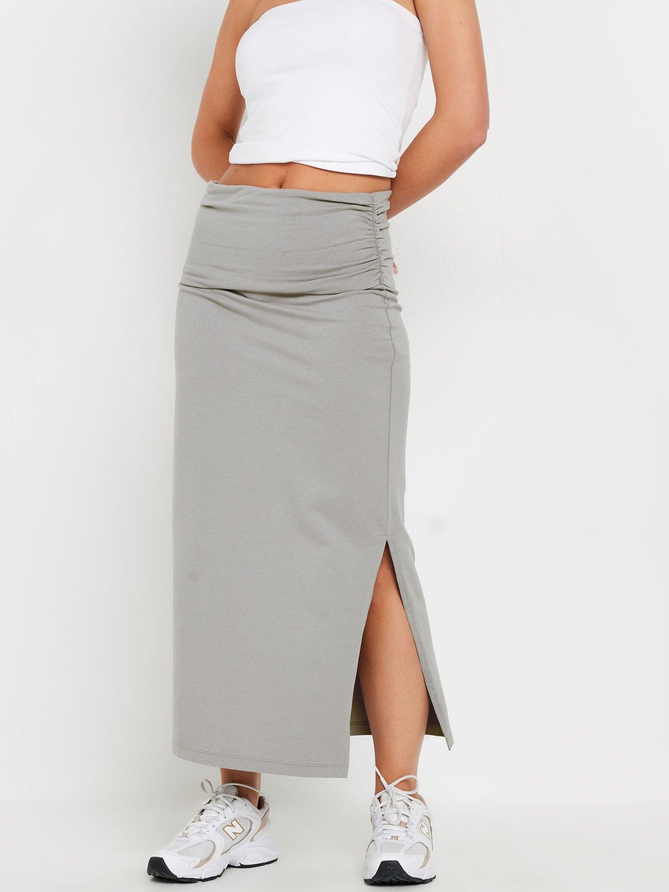 undefined Petite Fold Over Waist Maxi Skirt - Grey