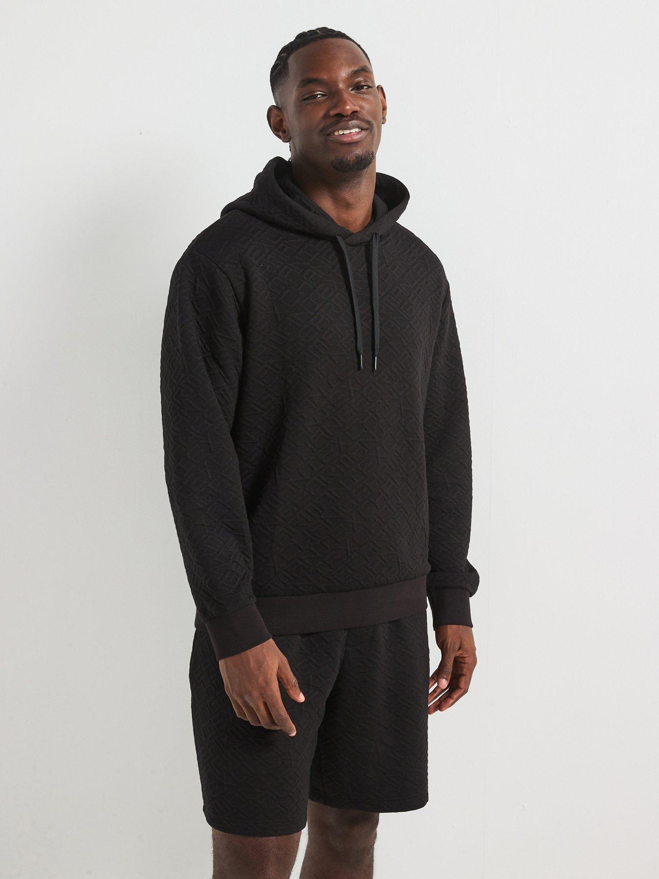 undefined Embossed Print Hoodie - Black