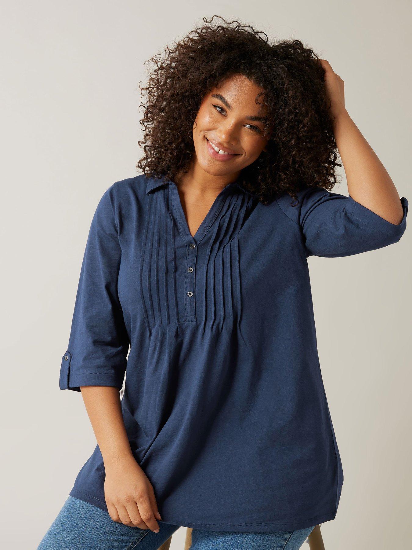 Image 1 of 4 of Evans Pintuck Slub Henley Top - Blue