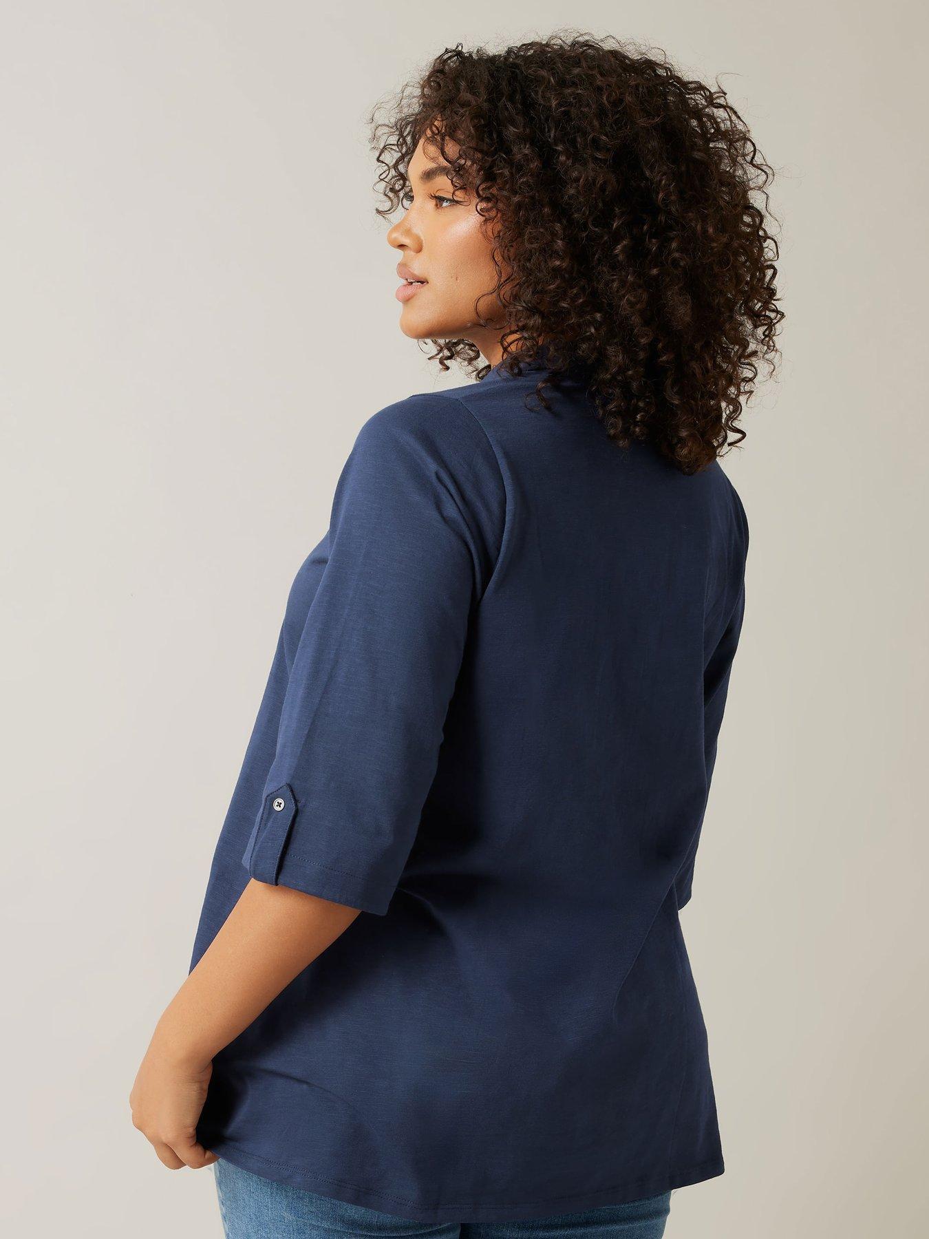 Image 2 of 4 of Evans Pintuck Slub Henley Top - Blue