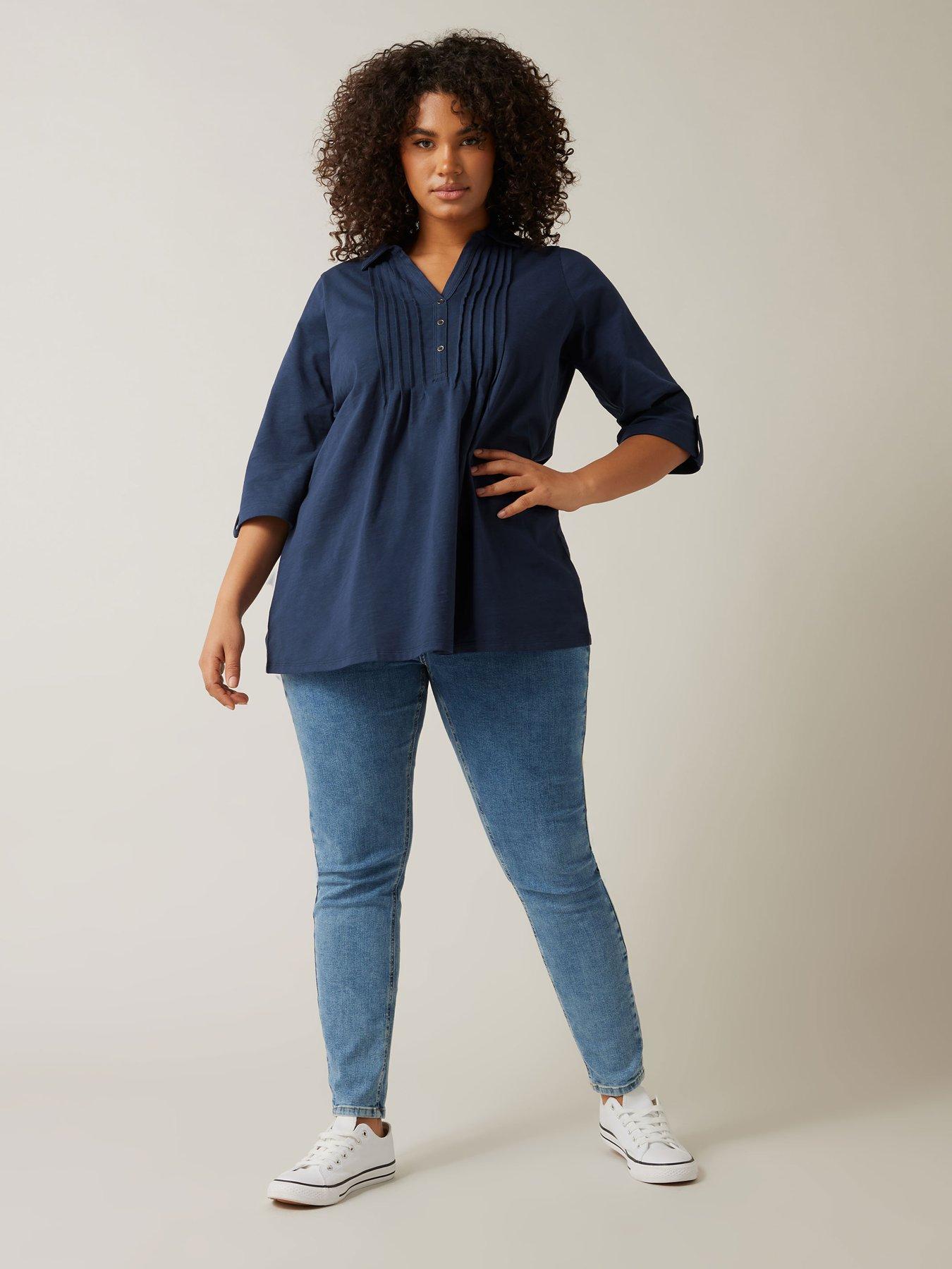 Image 3 of 4 of Evans Pintuck Slub Henley Top - Blue
