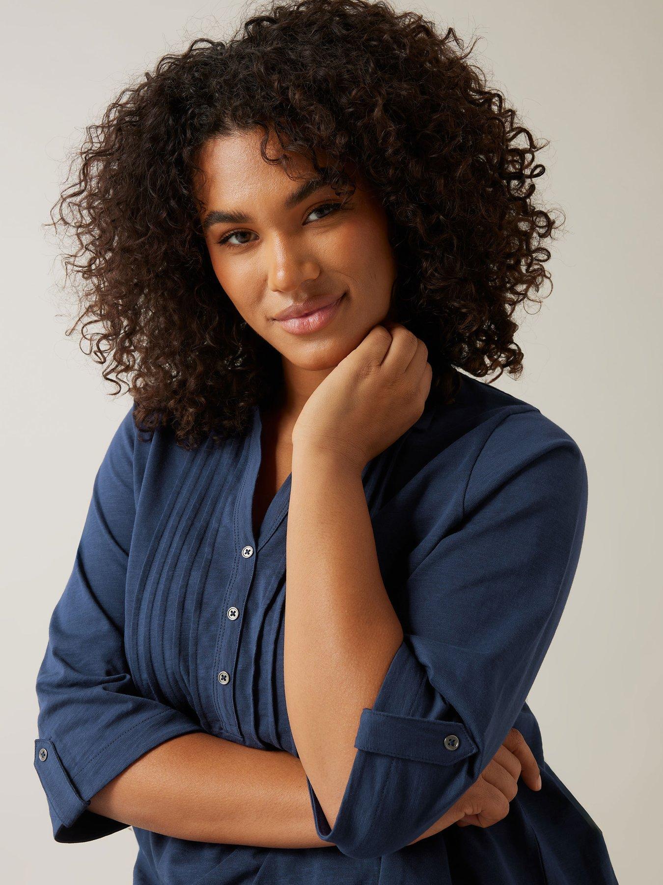 Image 4 of 4 of Evans Pintuck Slub Henley Top - Blue