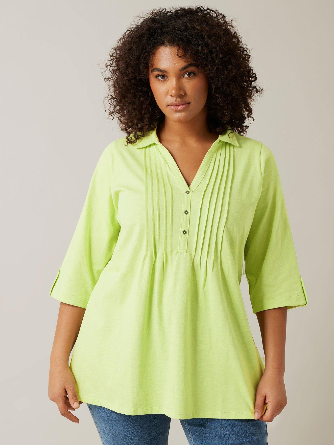 undefined Pintuck Slub Henley Top - Green