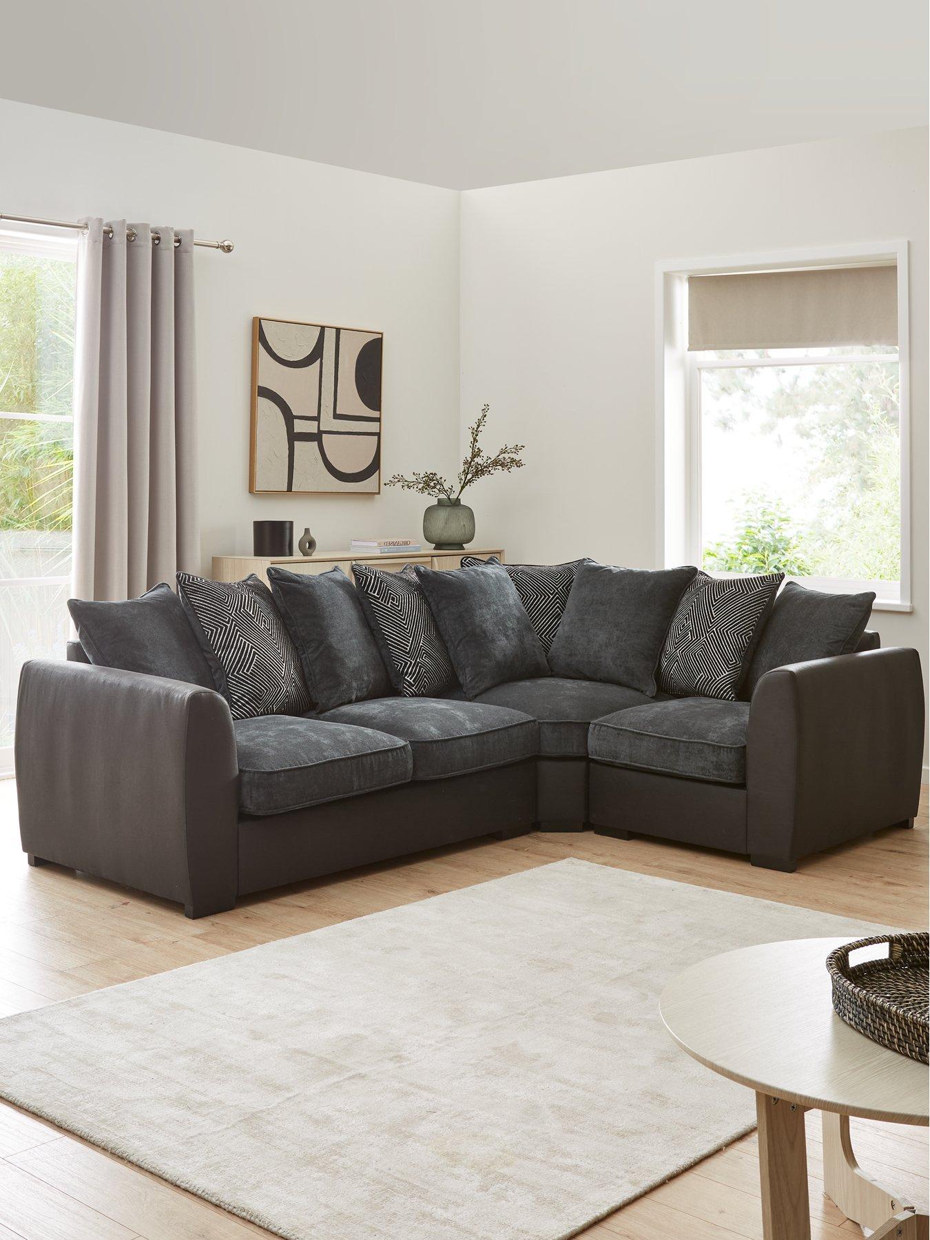 undefined Cabo Fabric and Faux Leather Right Hand Double Arm Corner Group Sofa - Charcoal - FSC® Certified