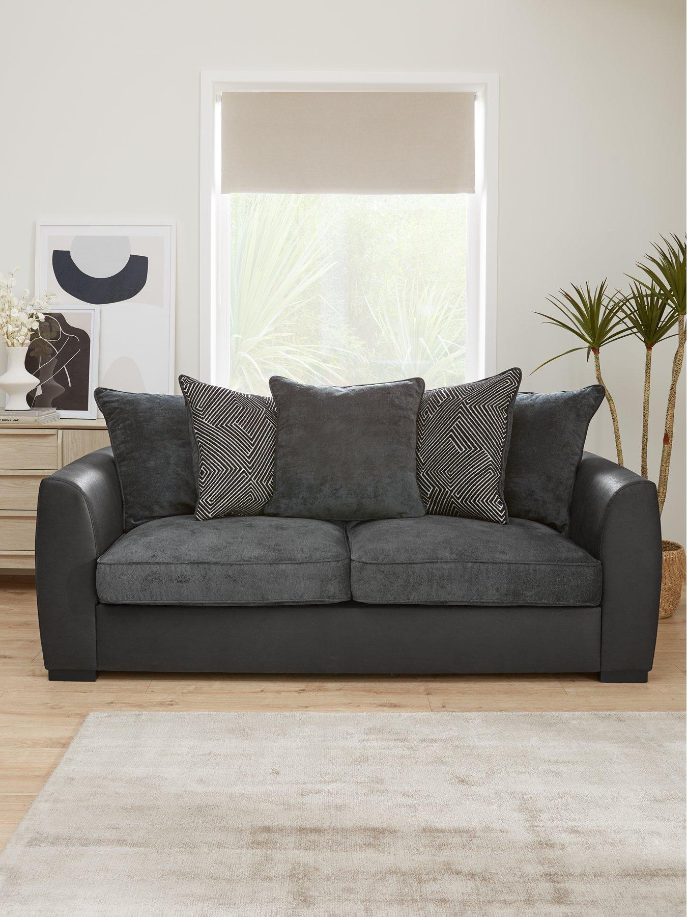 undefined Cabo Fabric and Faux Leather 3 Seater Sofa - Charcoal - FSC® Certified