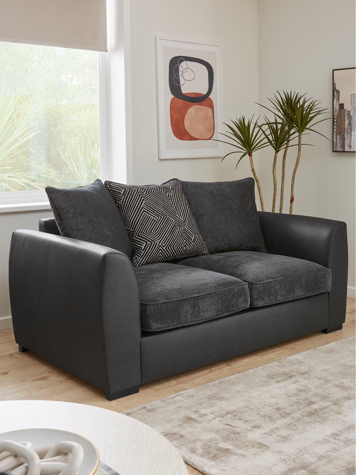 Very Home Cabo Fabric and Faux Leather 2 Seater Sofa - Charcoal - FSC® Certified