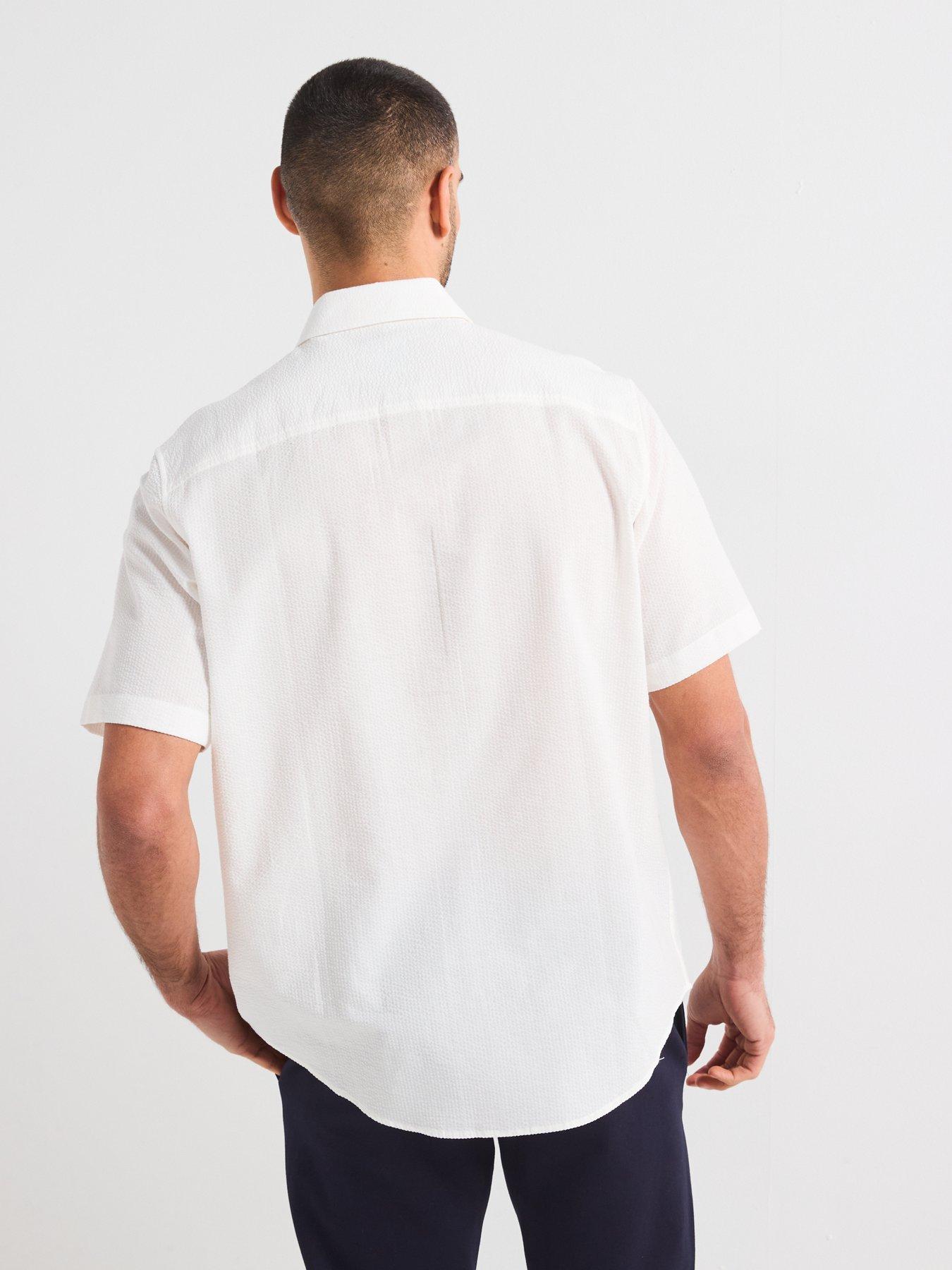 Image 2 of 6 of Armani Exchange Short Sleeve Seersucker Shirt - Off White