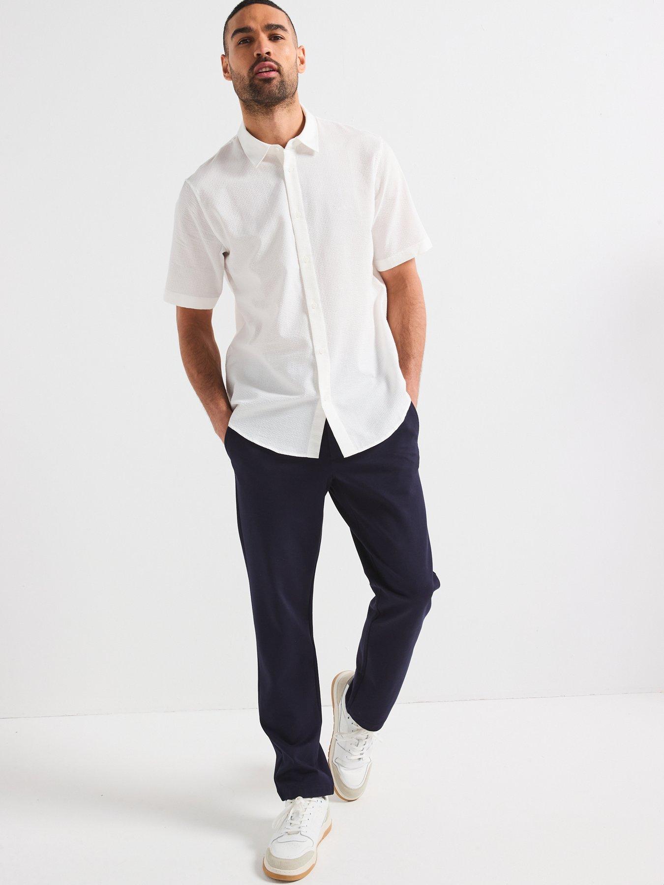 Image 3 of 6 of Armani Exchange Short Sleeve Seersucker Shirt - Off White
