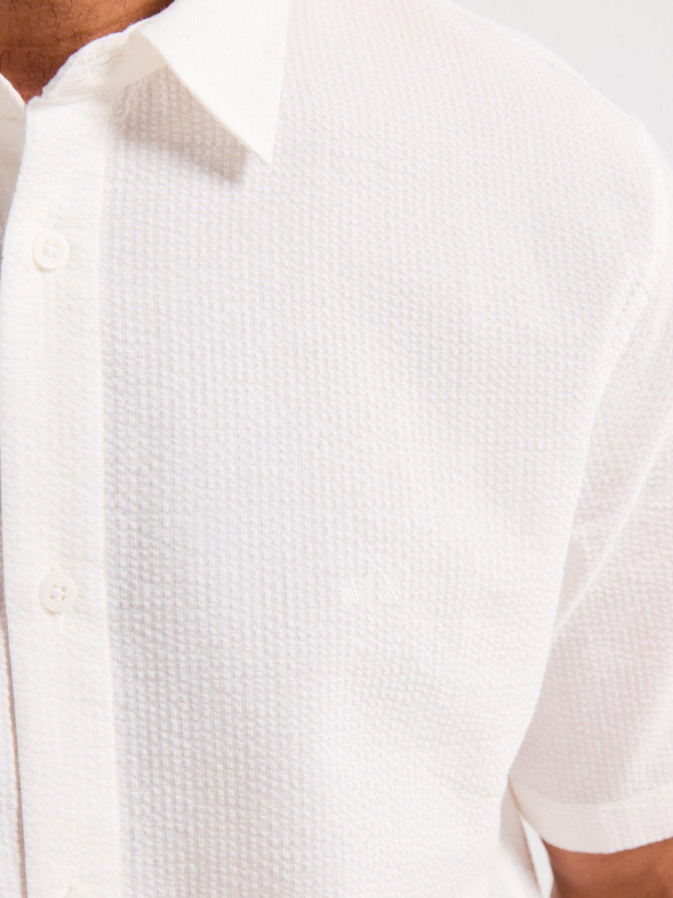 Image 5 of 6 of Armani Exchange Short Sleeve Seersucker Shirt - Off White