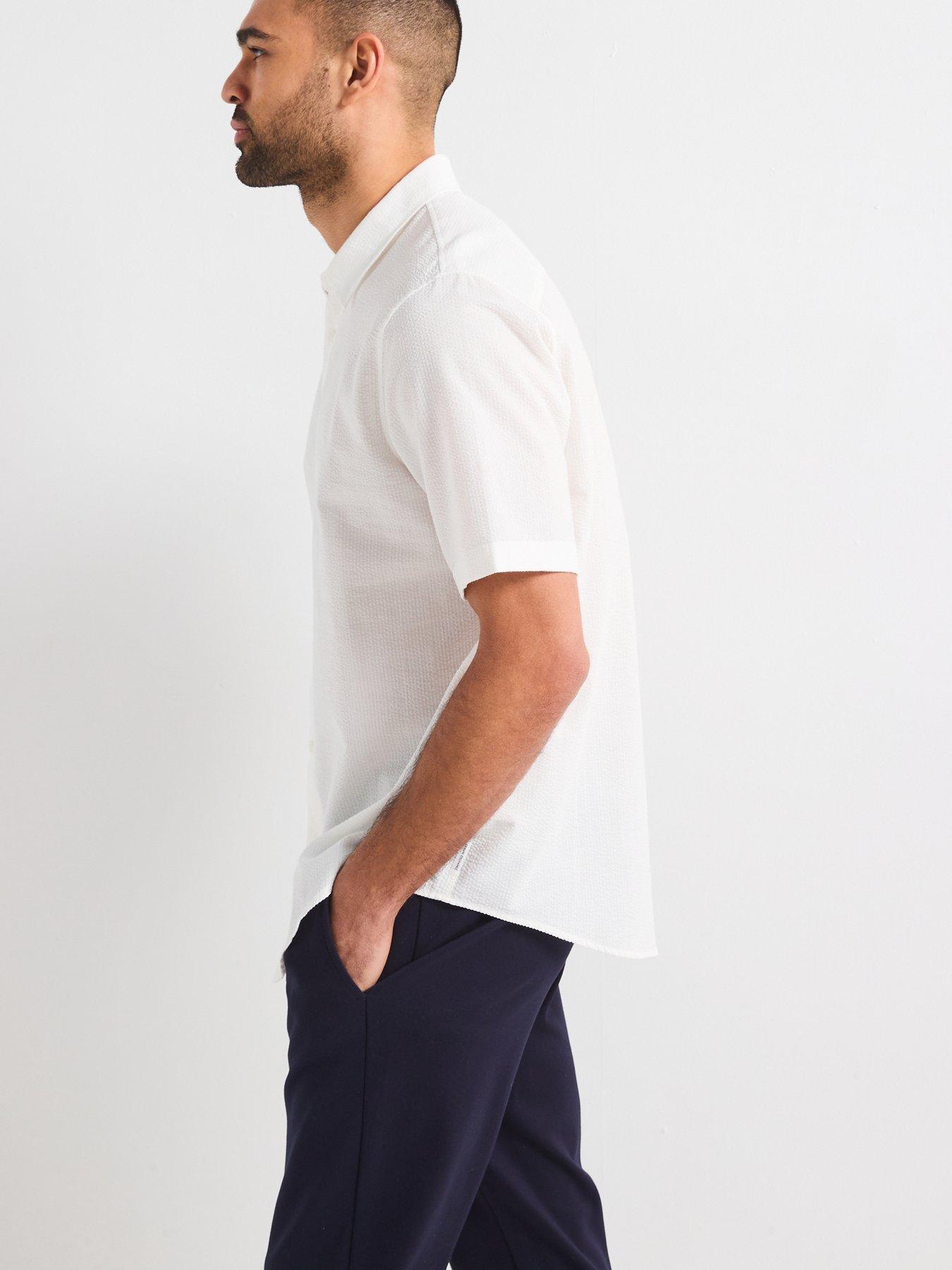 Image 6 of 6 of Armani Exchange Short Sleeve Seersucker Shirt - Off White