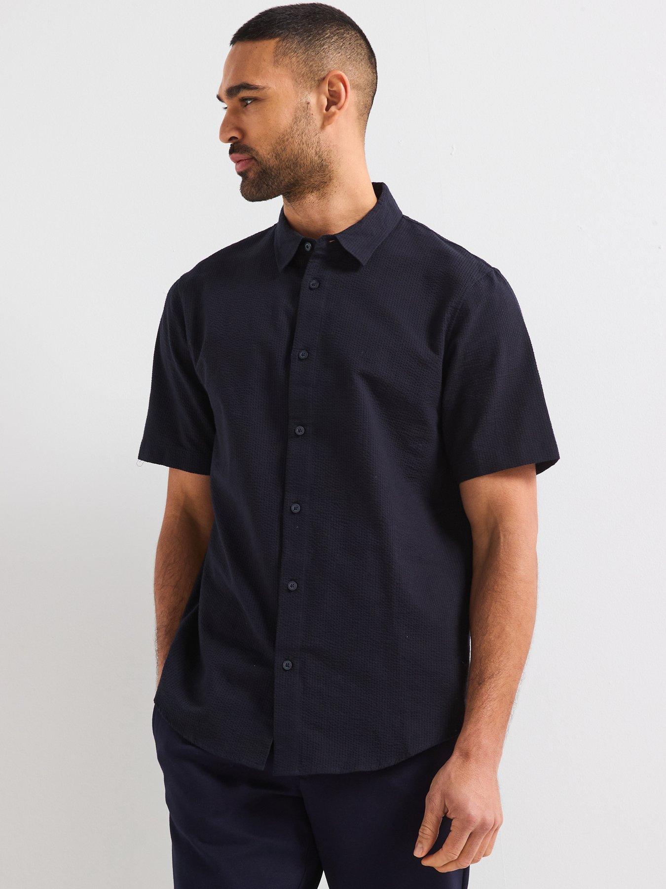 undefined Short Sleeve Seersucker Shirt - Navy