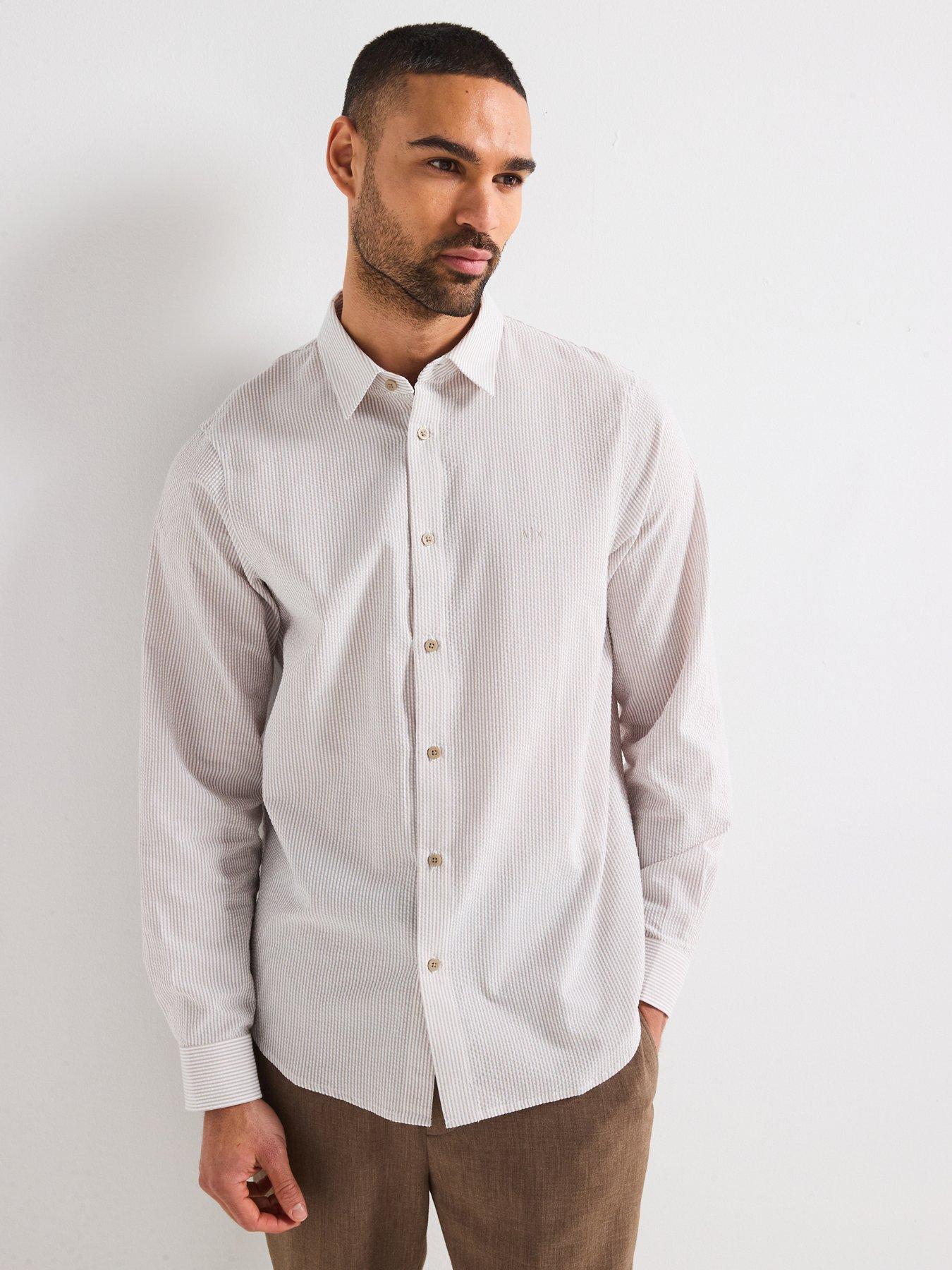 undefined Long Sleeve Seersucker Shirt - Beige
