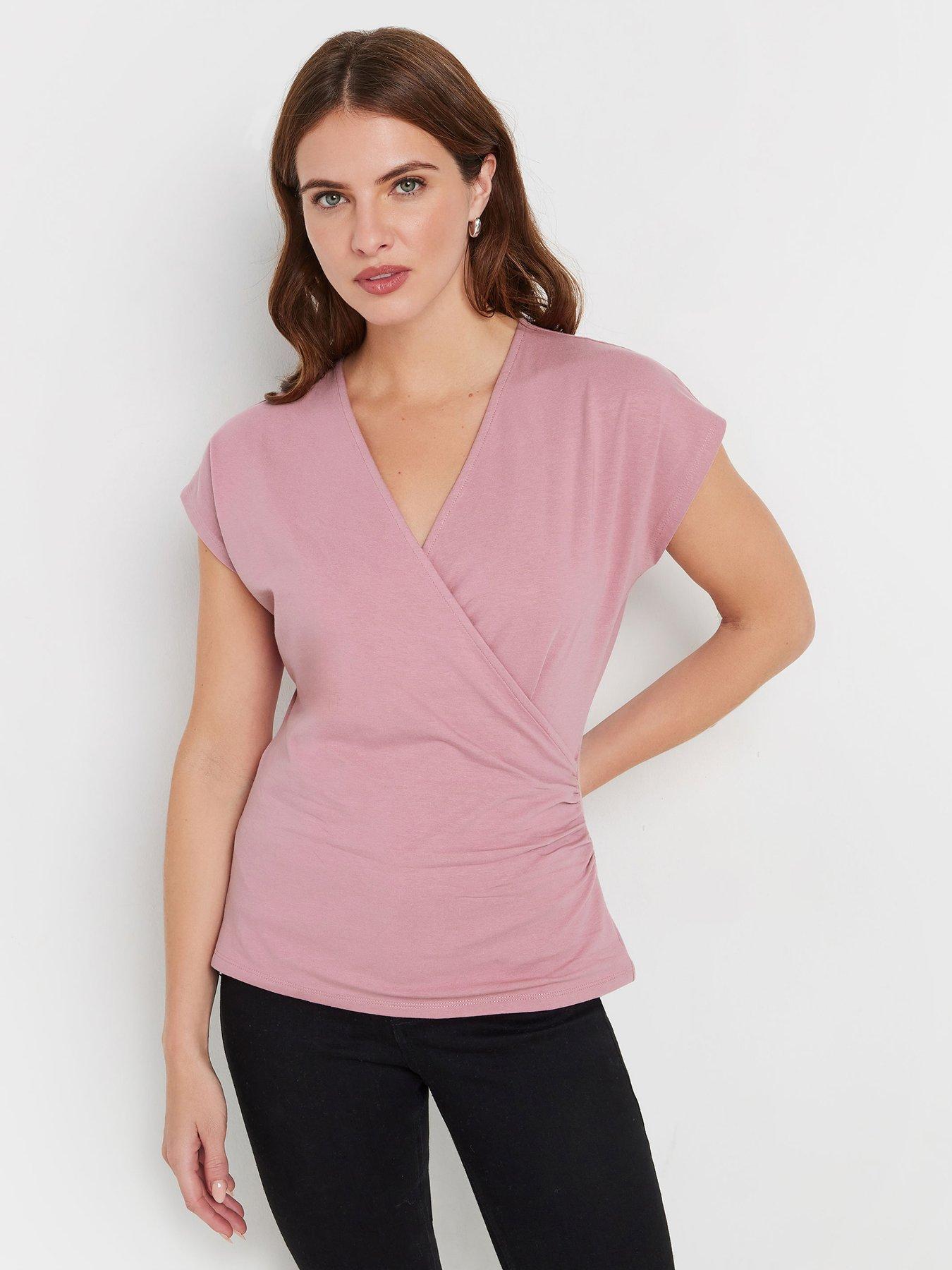 undefined Short Sleeve Wrap Top - Pink
