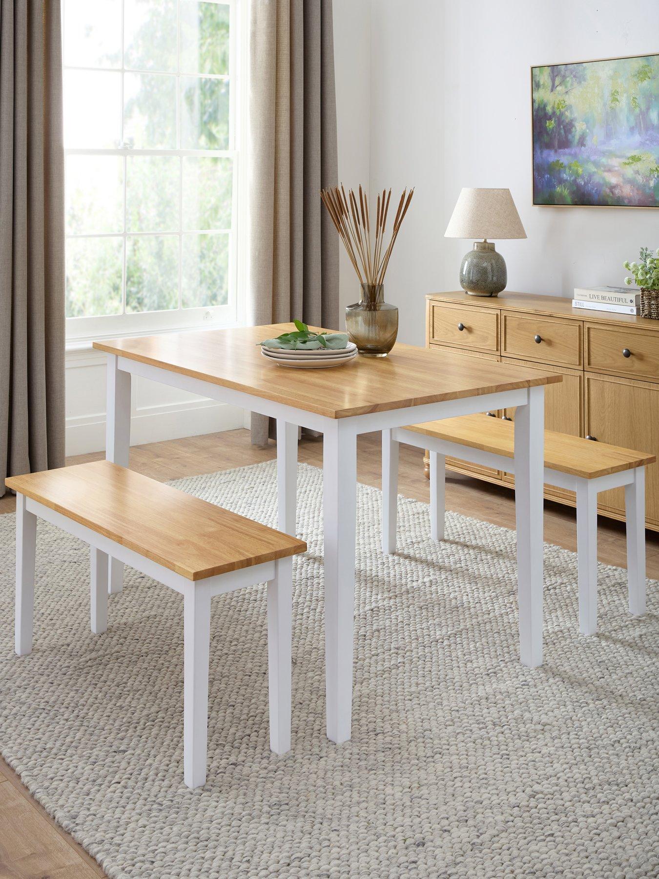 undefined Michigan 120 cm Dining Table + 2 Benches - Oak/White - FSC® Certified