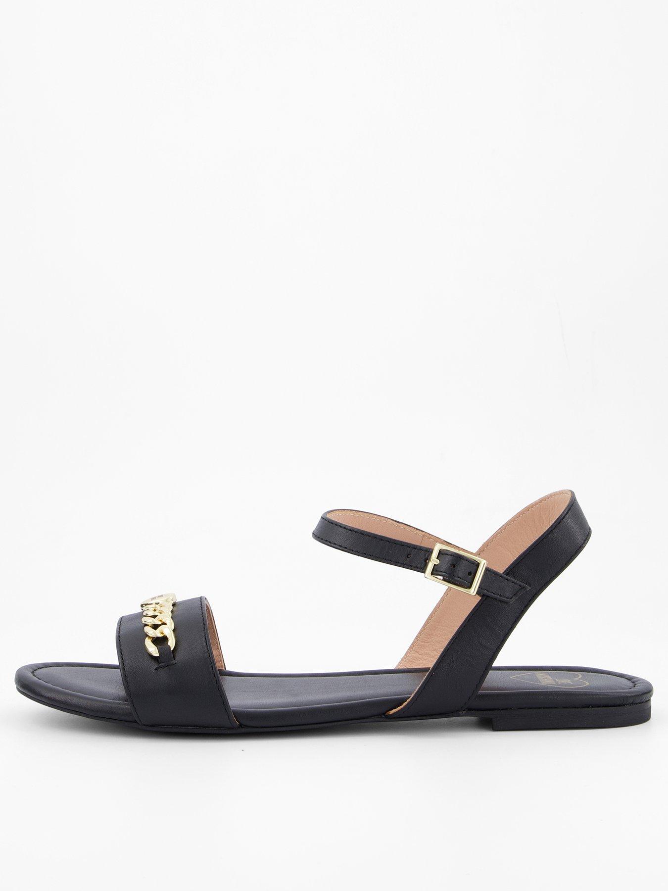 LOVE MOSCHINO Leather Flat Sandals - Black