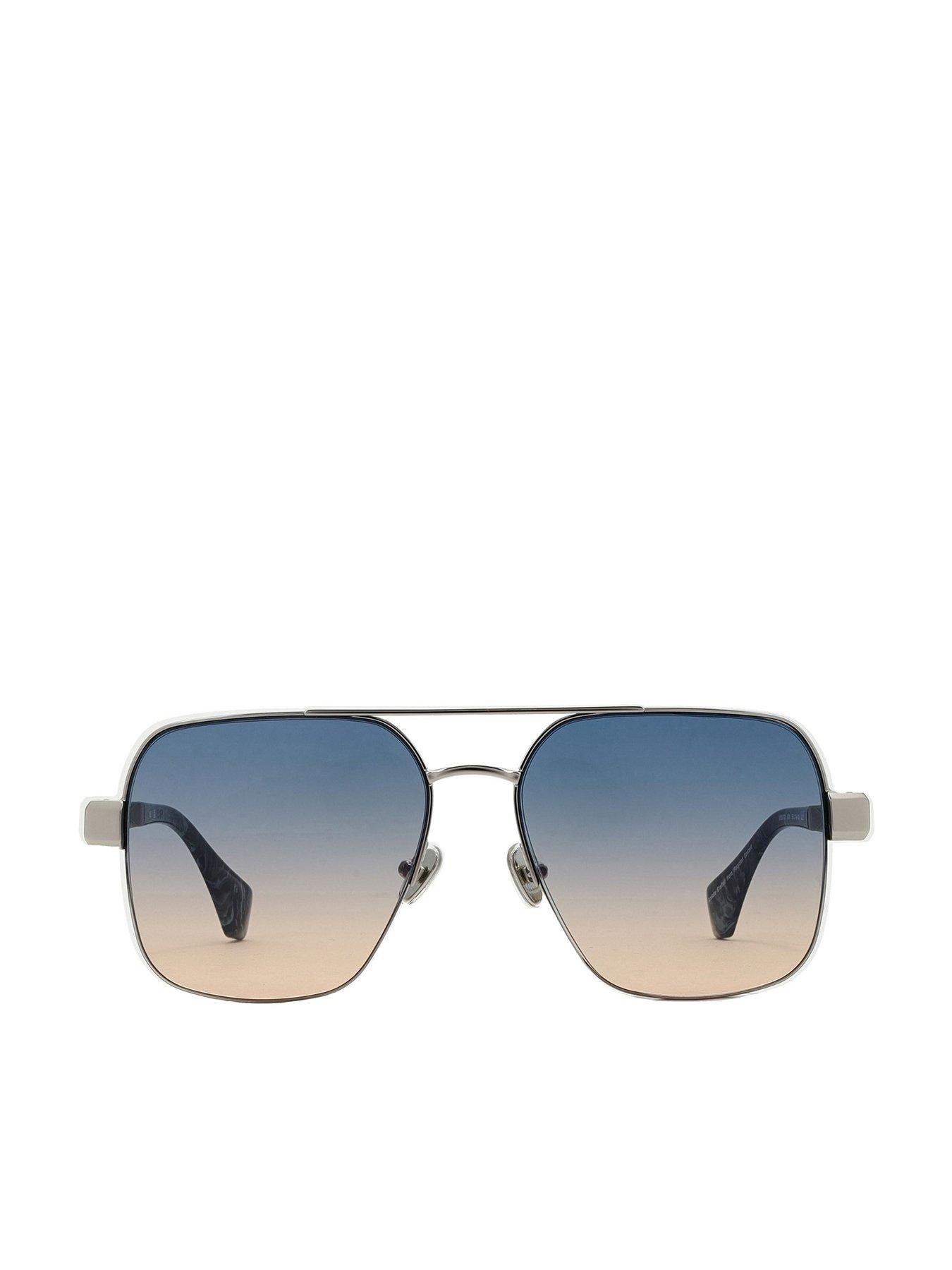 undefined Large Square Metal Navigator Sunglasses - Silver
