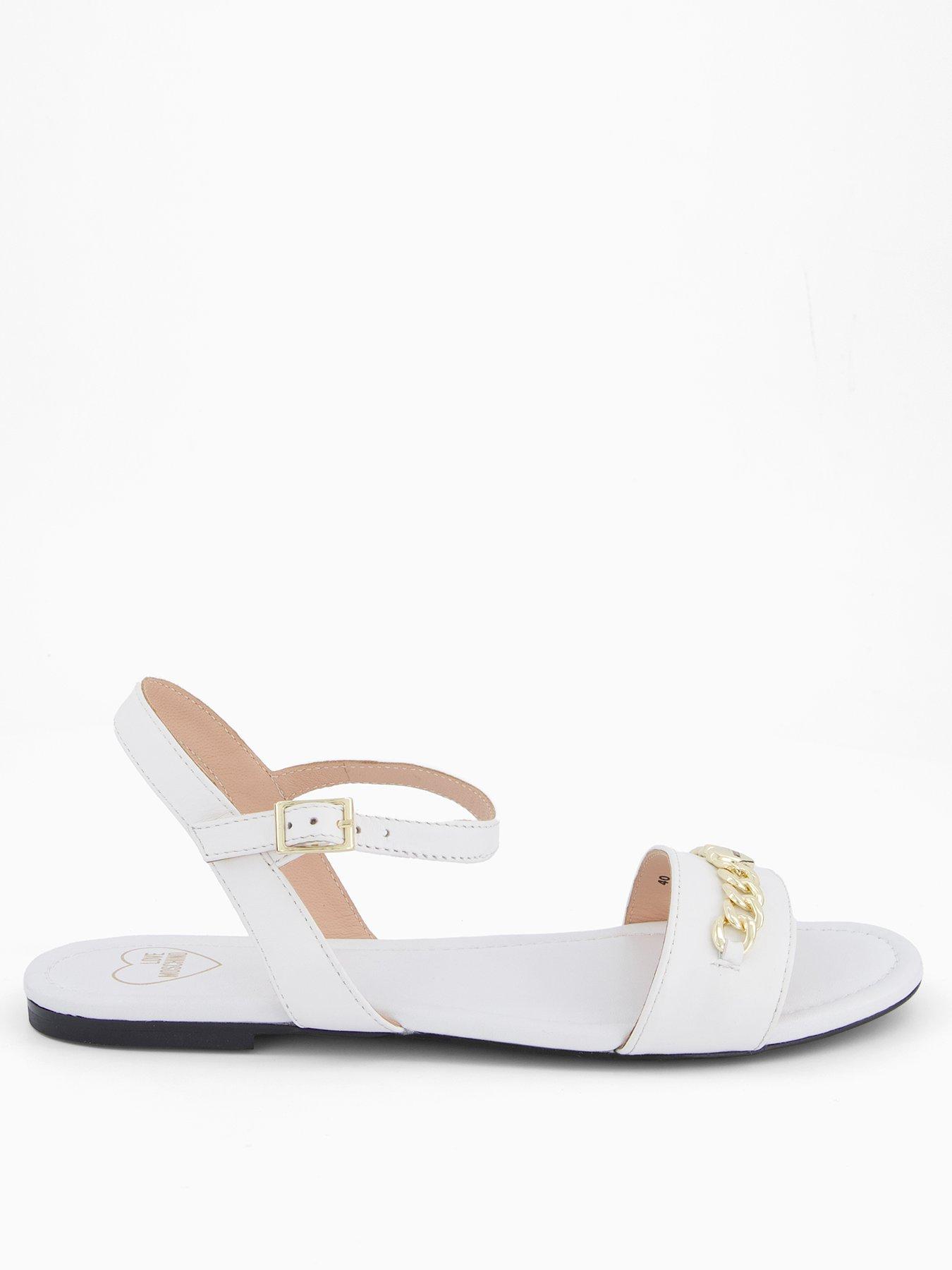 Image 2 of 5 of LOVE MOSCHINO Leather Flat Sandal - White