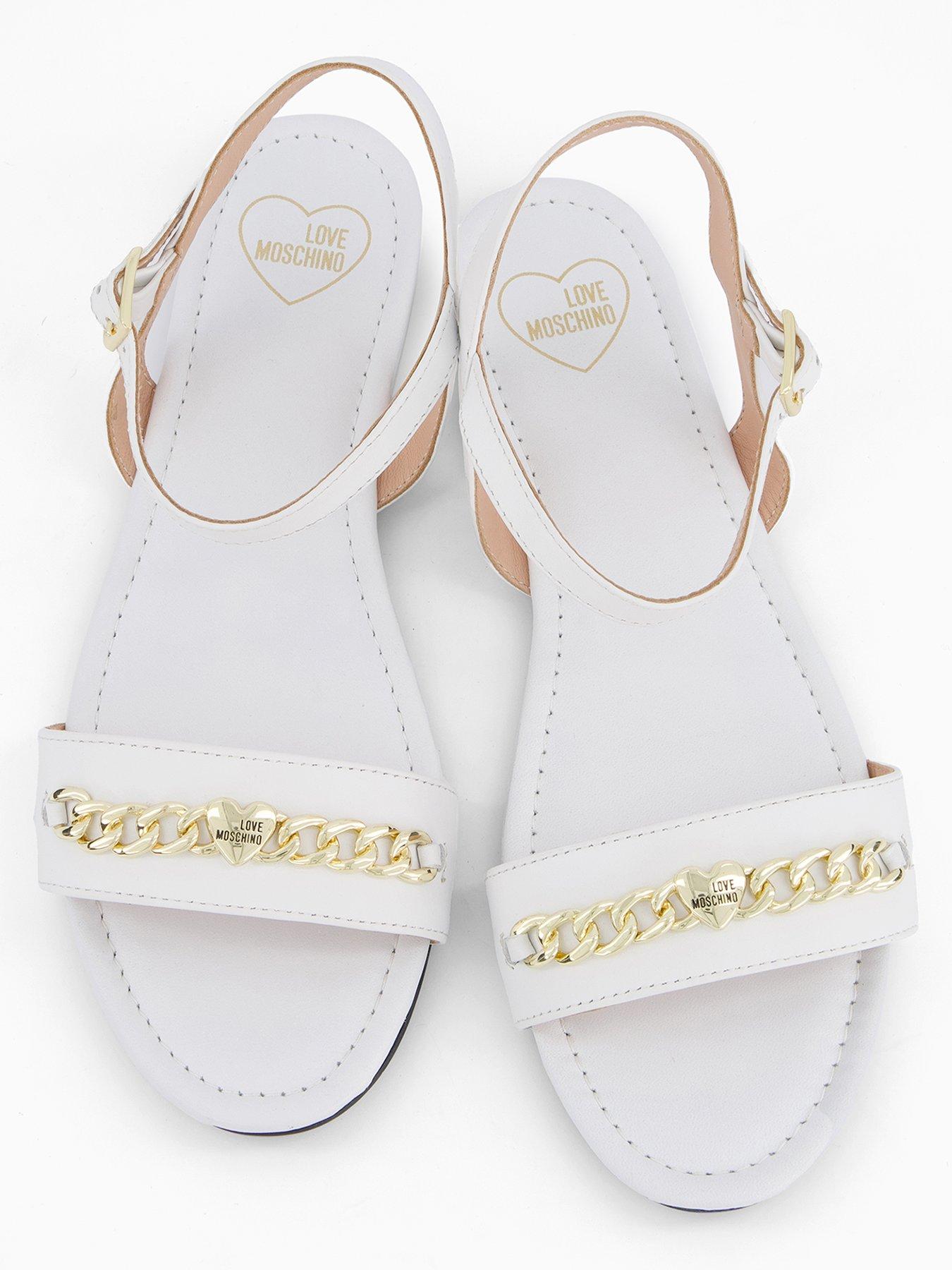 Image 3 of 5 of LOVE MOSCHINO Leather Flat Sandal - White