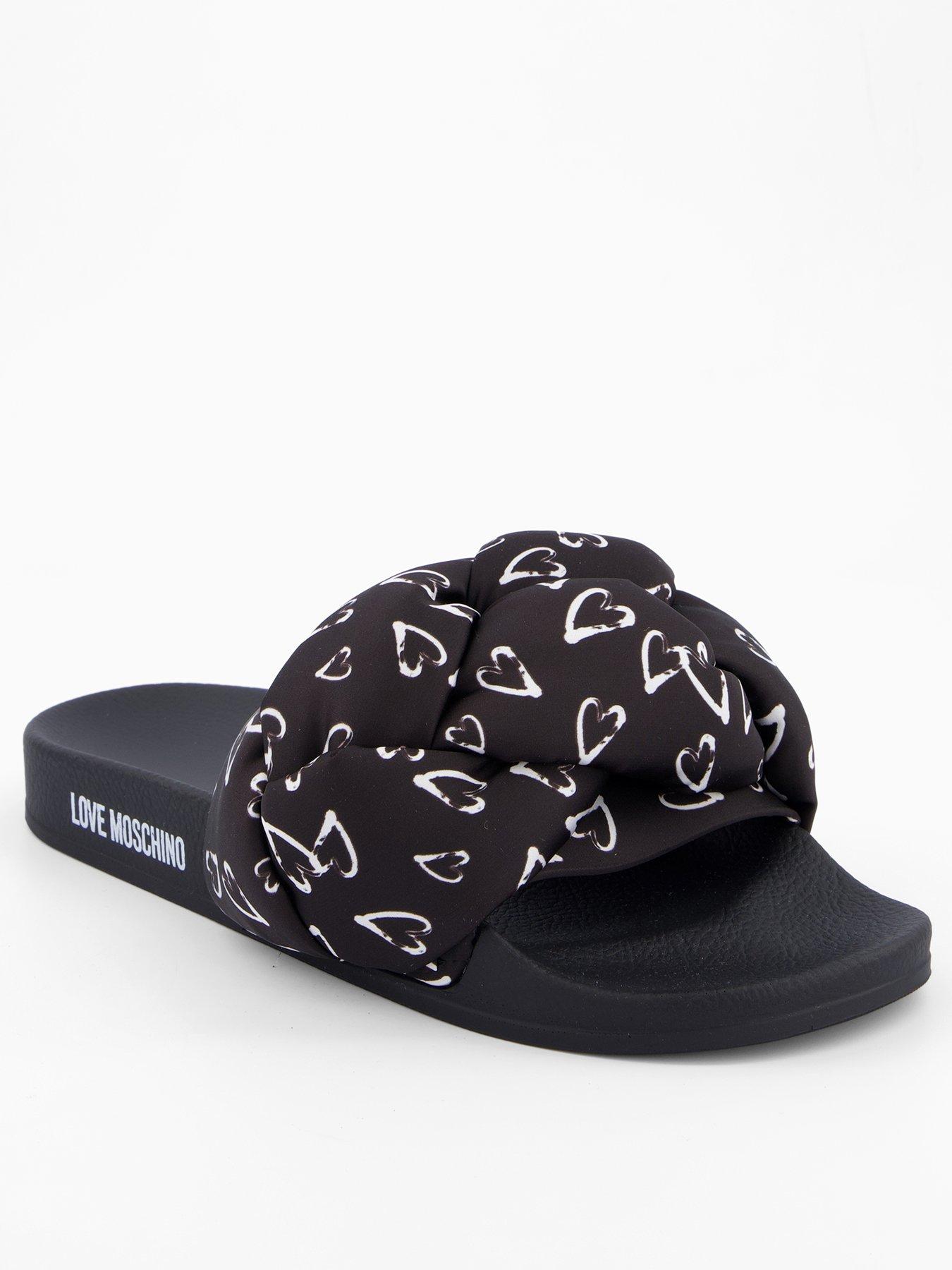 LOVE MOSCHINO Heart Printed Satin Slide - Black