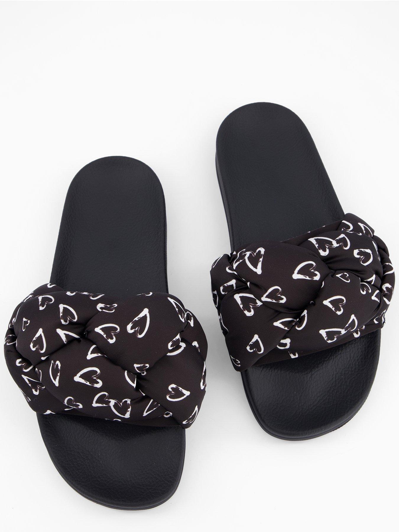 Image 2 of 5 of LOVE MOSCHINO Heart Printed Satin Slide - Black-White