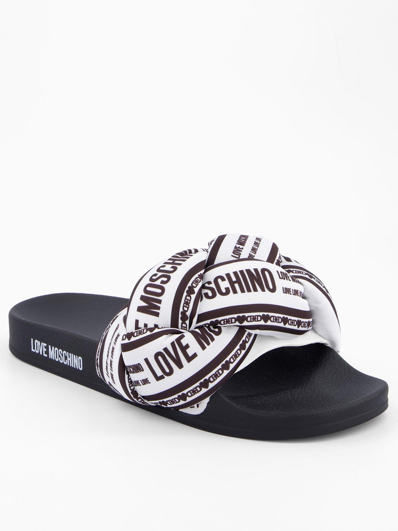 undefined Satin Printed Slide - White-Black