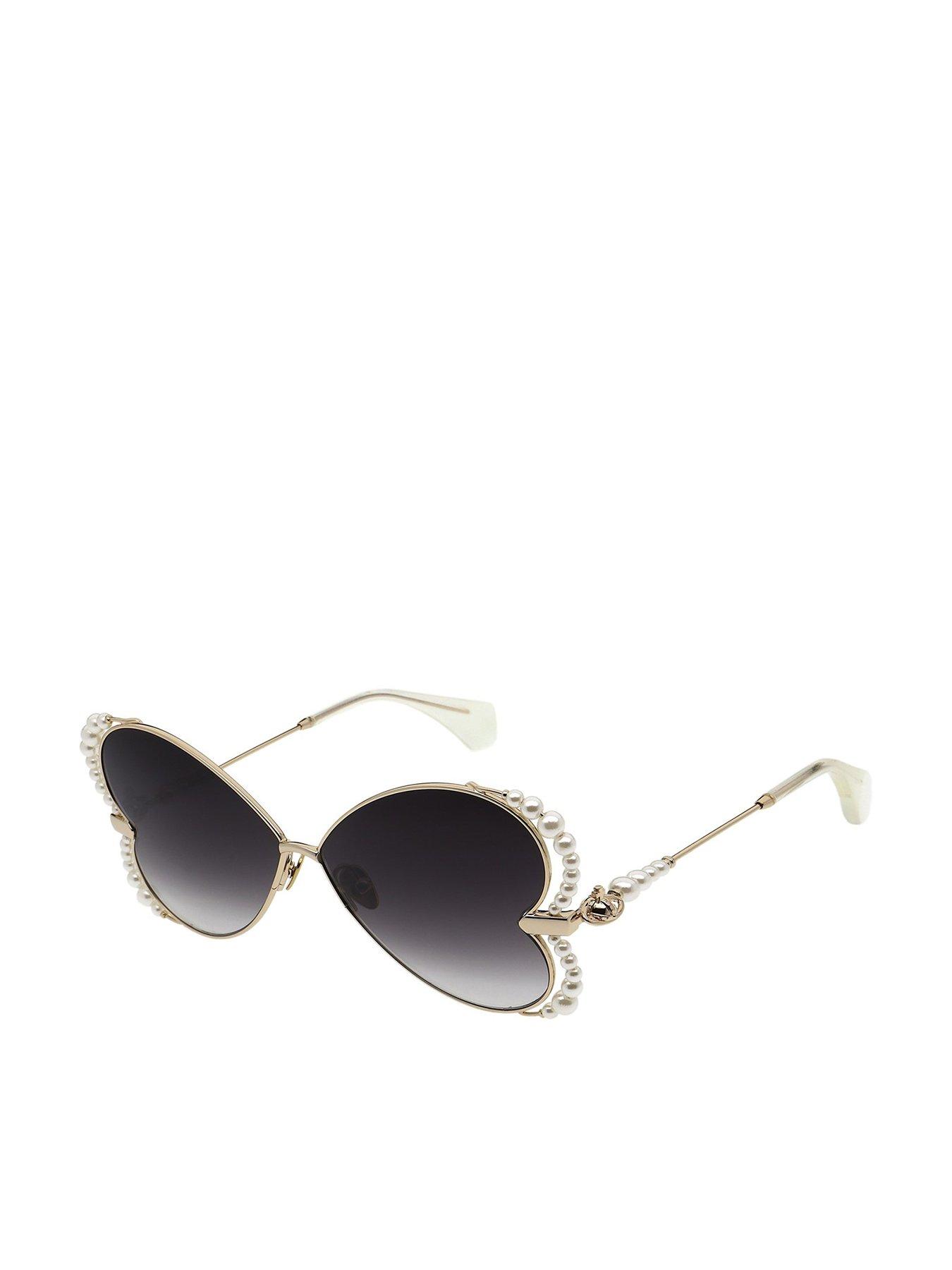 Image of Vivienne Westwood Heart Shaped Butterfly Frame With Pearls Sunglass - Gold