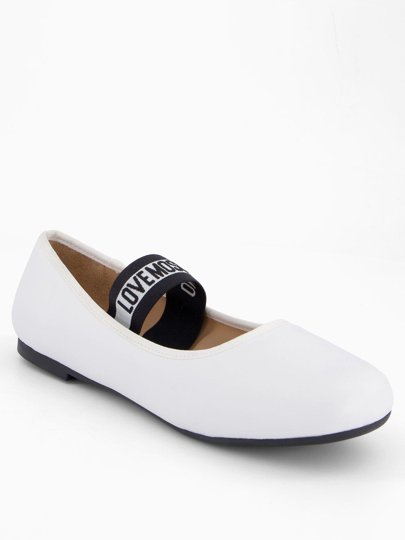 Image 1 of 5 of LOVE MOSCHINO Logo Strap Ballet Flat - White